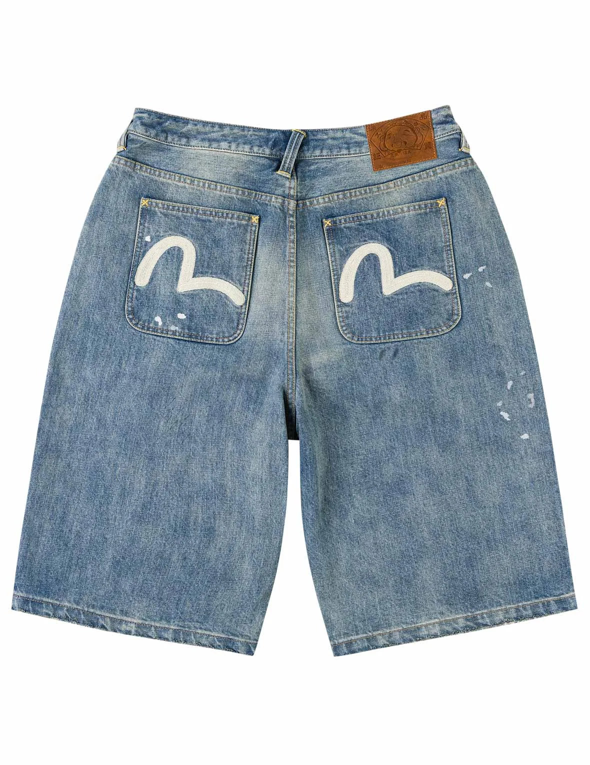 Ink-Splash Washed Seagull Embroidery Jorts - 1