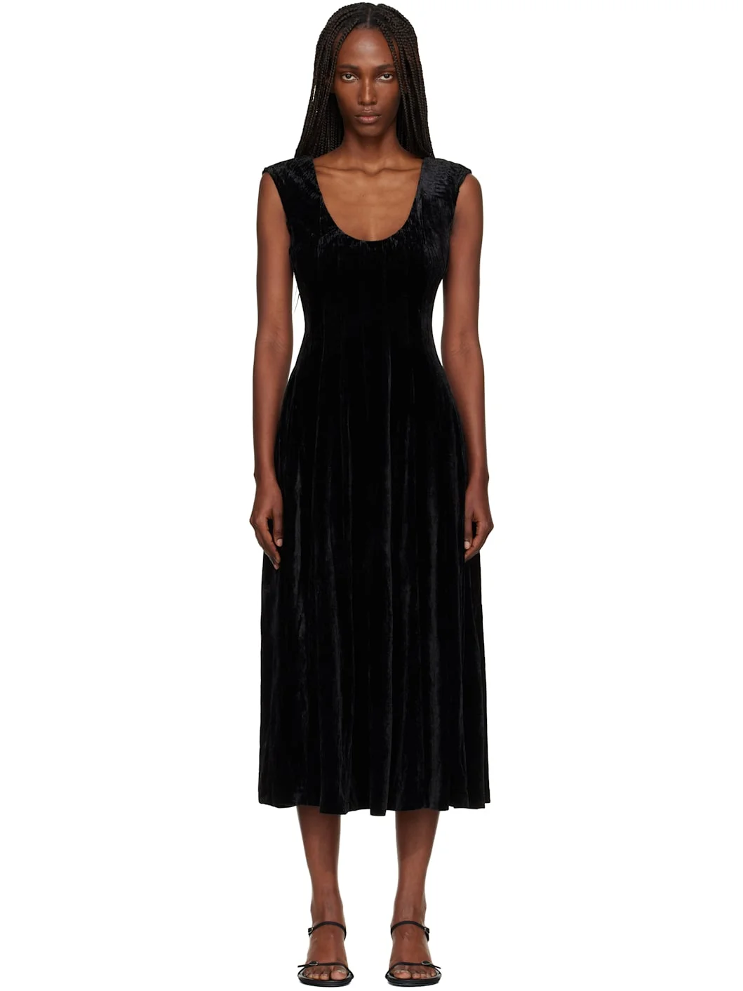 Black Leila Velvet Midi Dress - 1