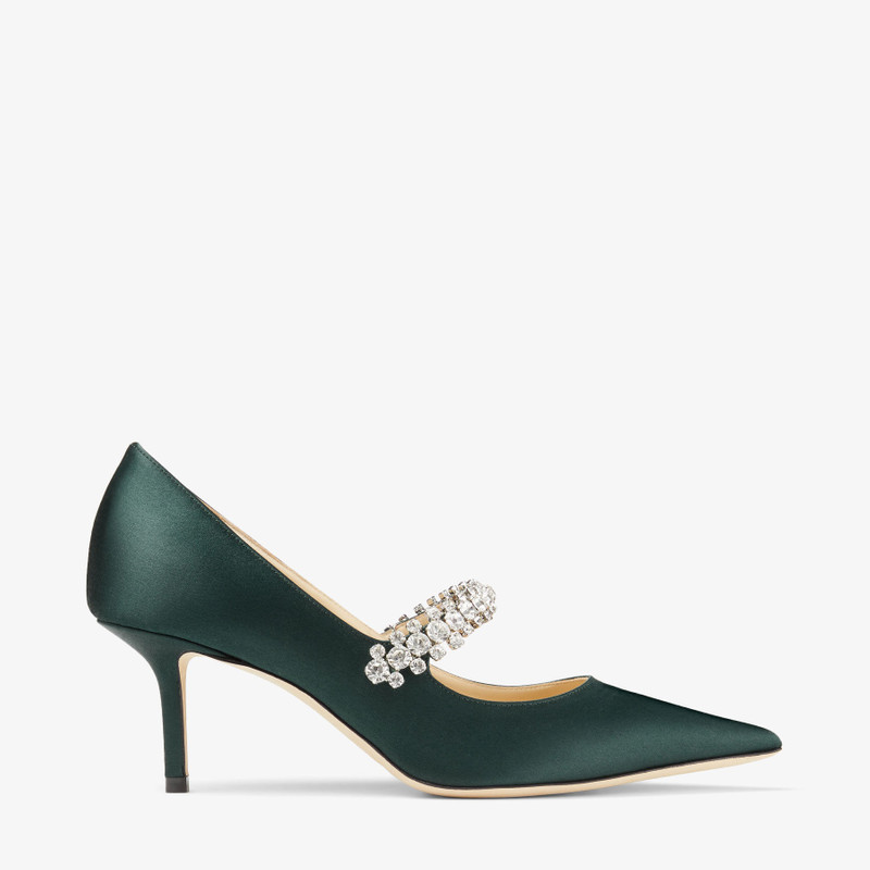 Bing Pump 65 Dark Green Satin Pumps with Swarovski Crystals 1
