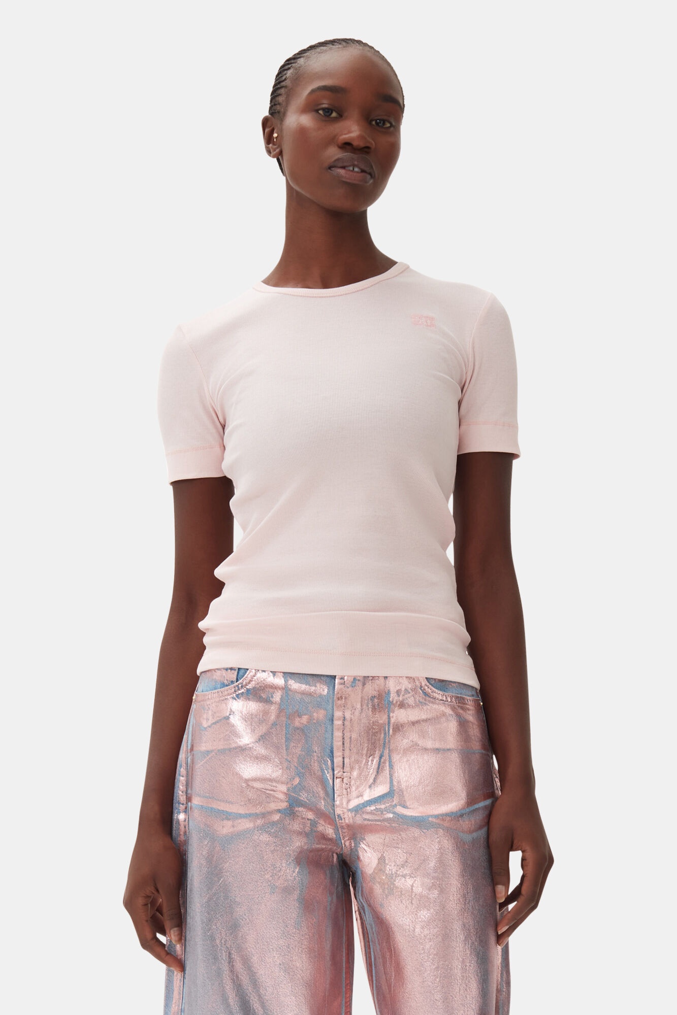 PINK SOFT COTTON RIB SHORT SLEEVE T-SHIRT - 2