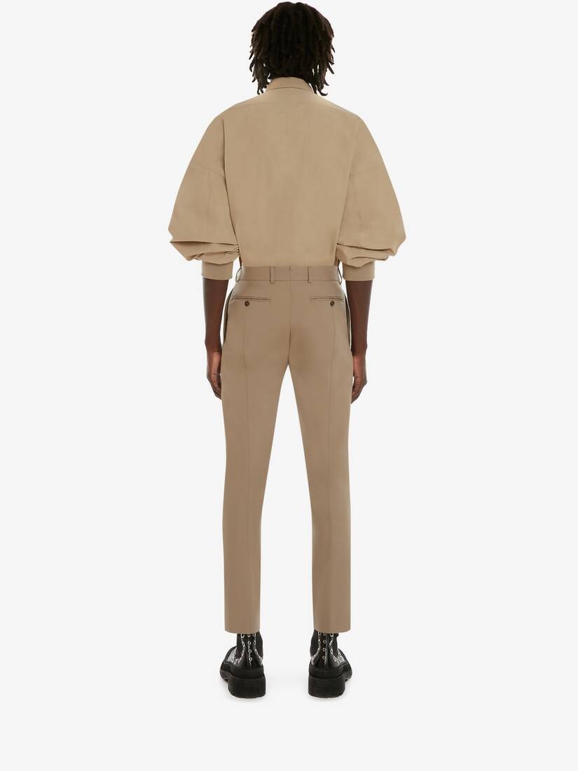 Men's Tailored Cigarette Trousers in Beige - 4