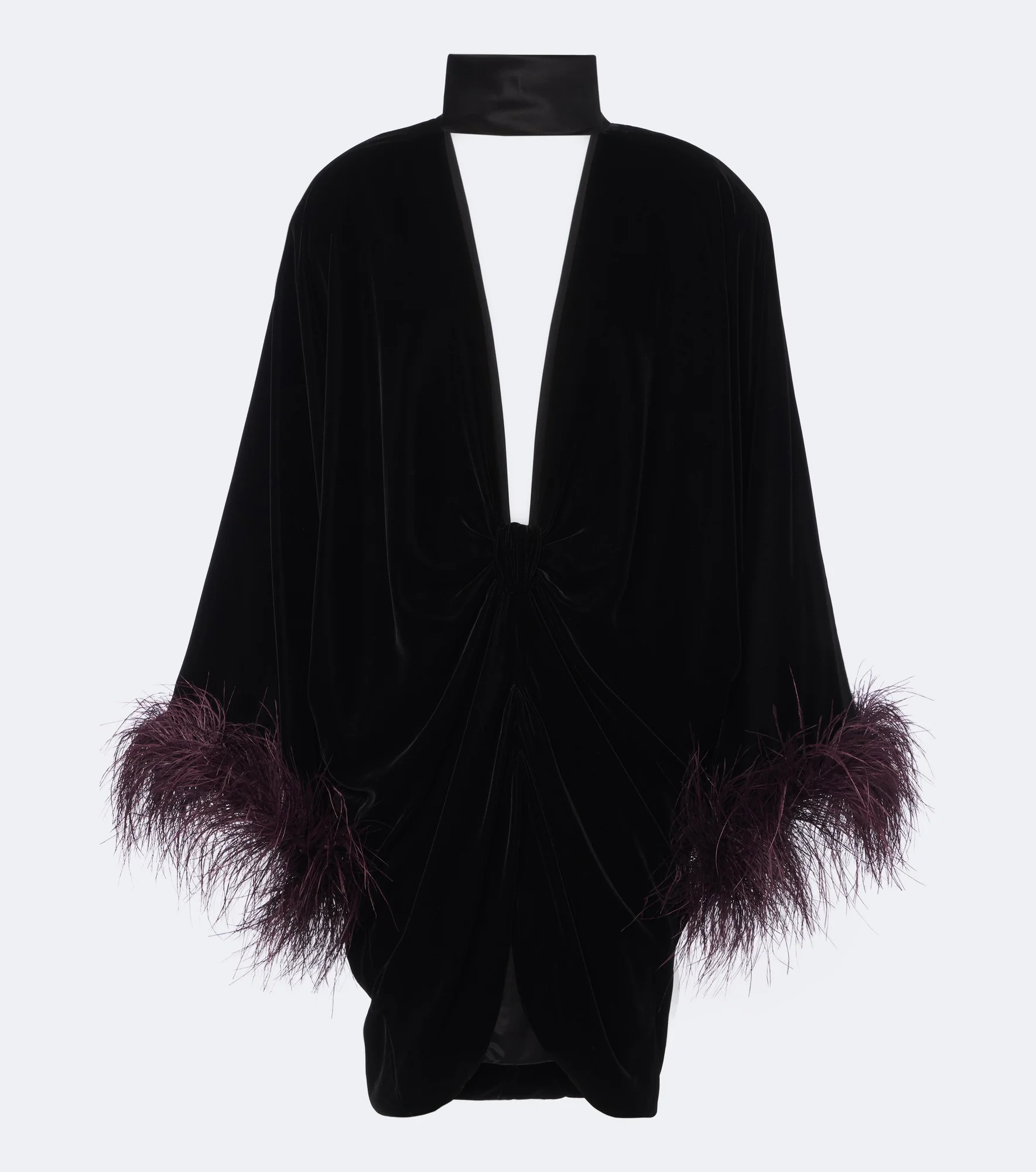 Feather-trimmed velvet minidress - 1