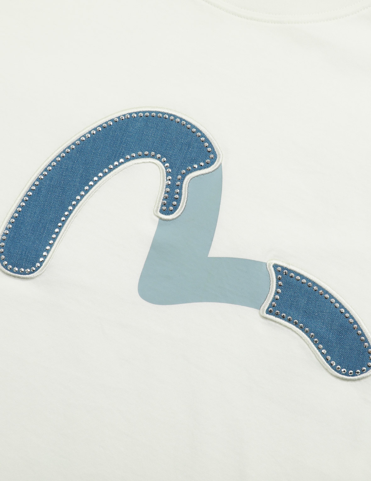 EMBELLISHED DENIM SEAGULL APPLIQUÉ T-SHIRT - 3
