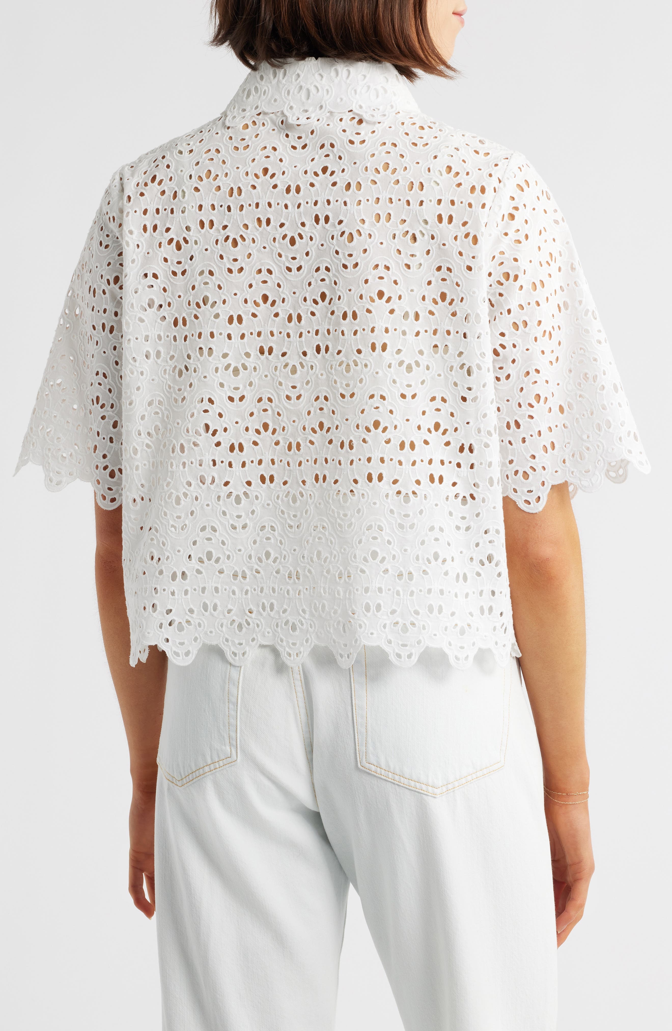 FRAME The Deco Cotton Eyelet Button-Up Shirt in White at Nordstrom - 2