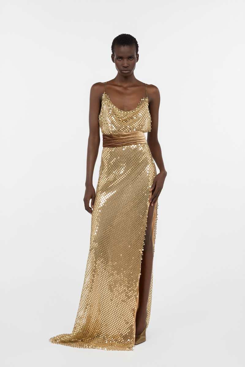 Roberto Cavalli Extra-long gold sequin gown outlook