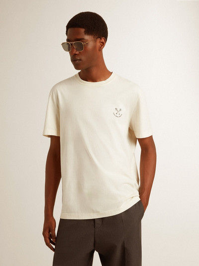 Golden Goose Men's cotton T-shirt in aged white with print on the heart outlook