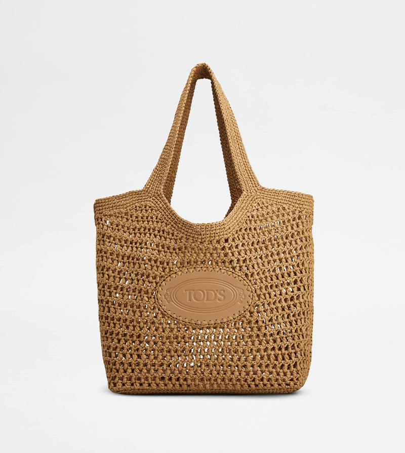 SHOPPING BAG IN RAFFIA AND LEATHER MEDIUM - BEIGE 1