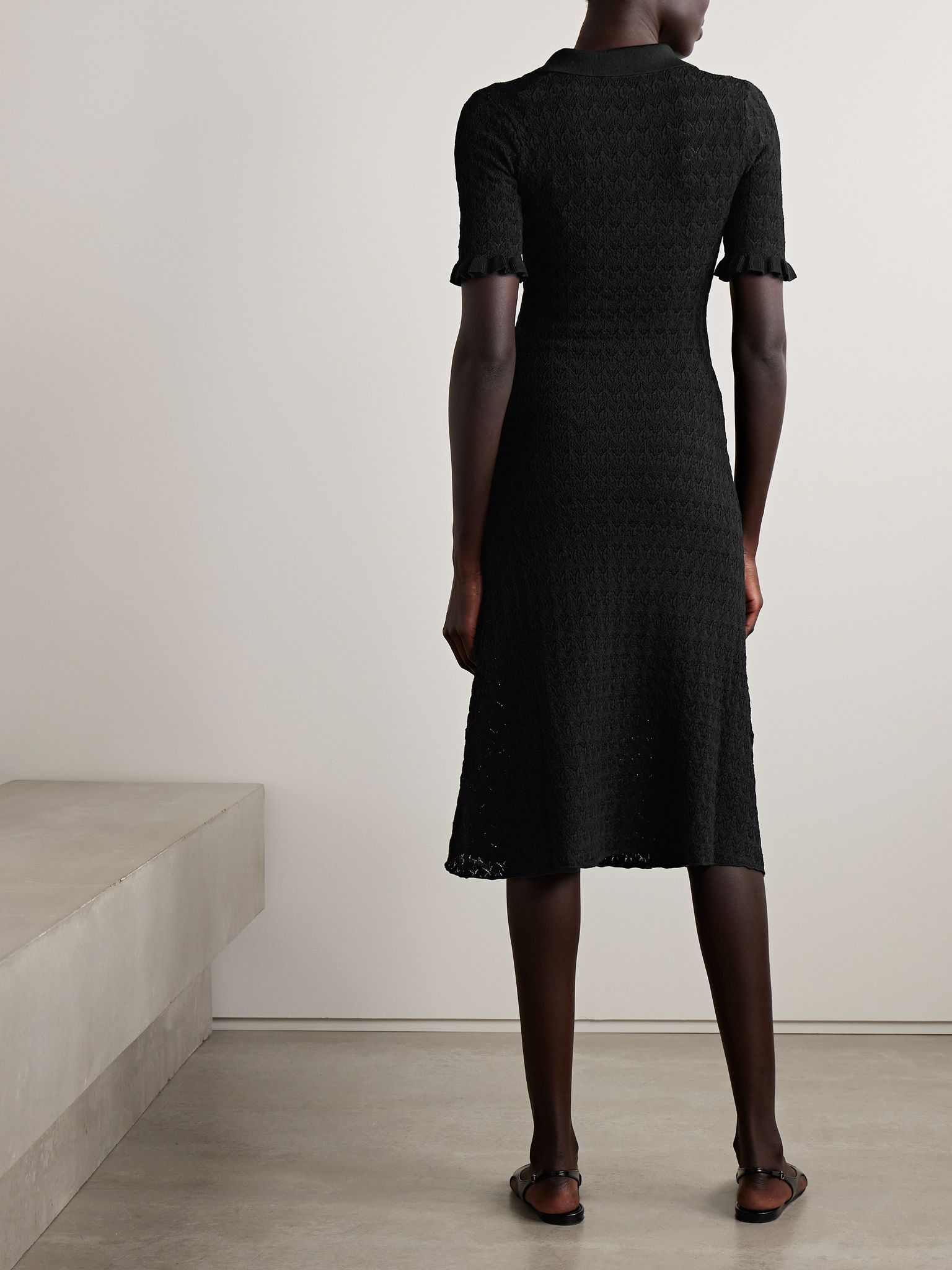 Rue pointelle-knit midi dress Black - 4