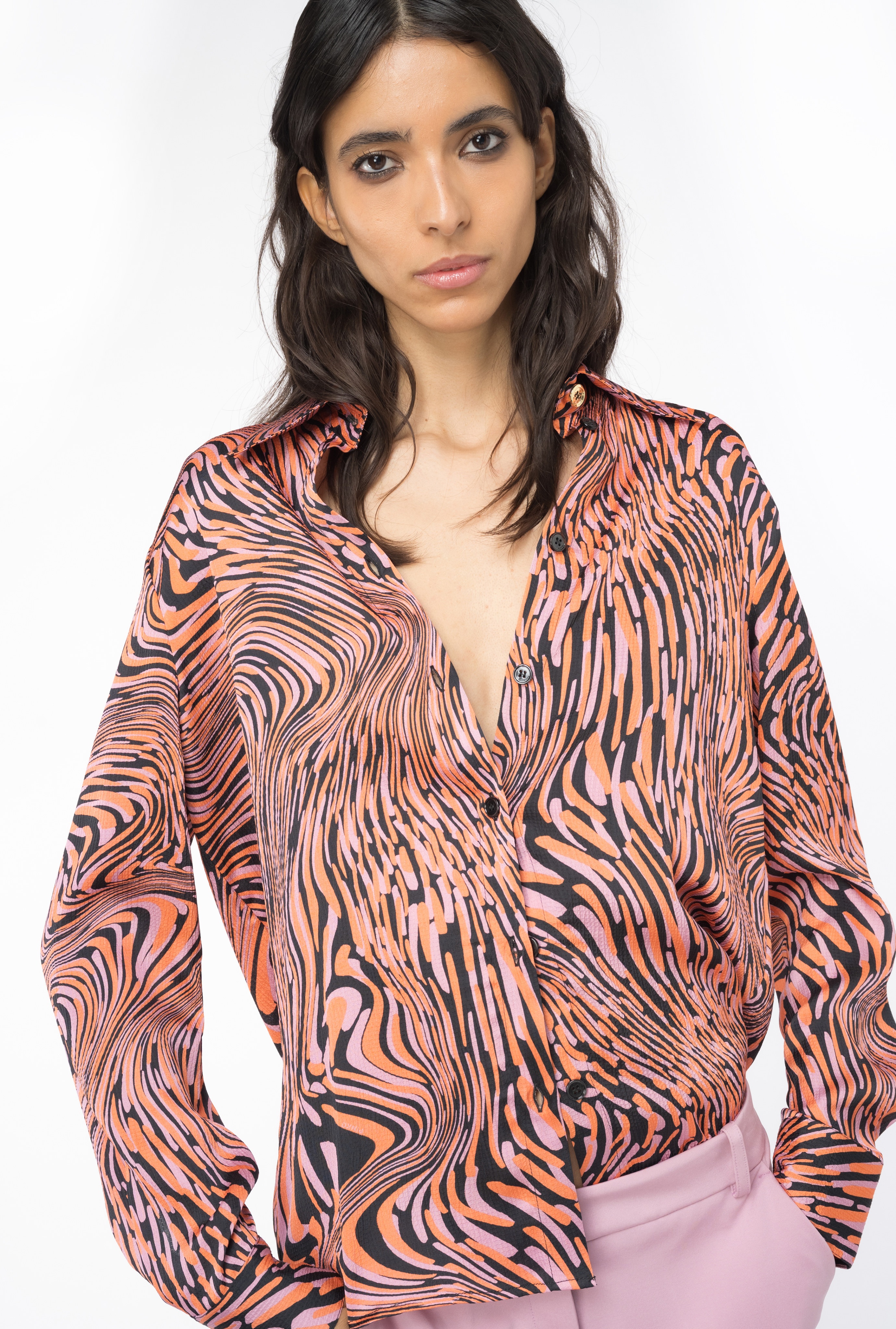 SATIN SHIRT WITH DISTORTED PRINT - 2