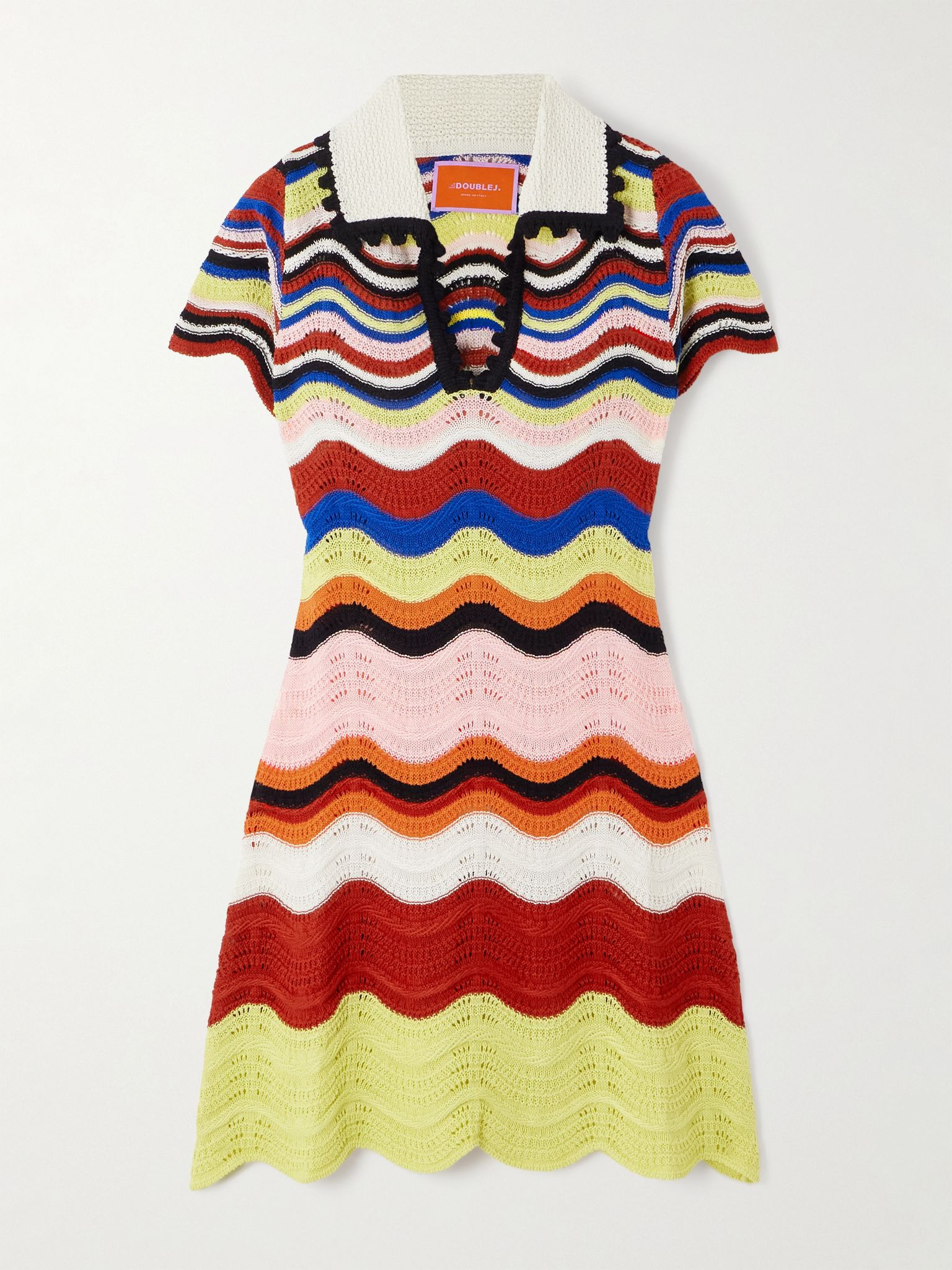 Scalloped striped pointelle-knit cotton mini dress Multi - 1