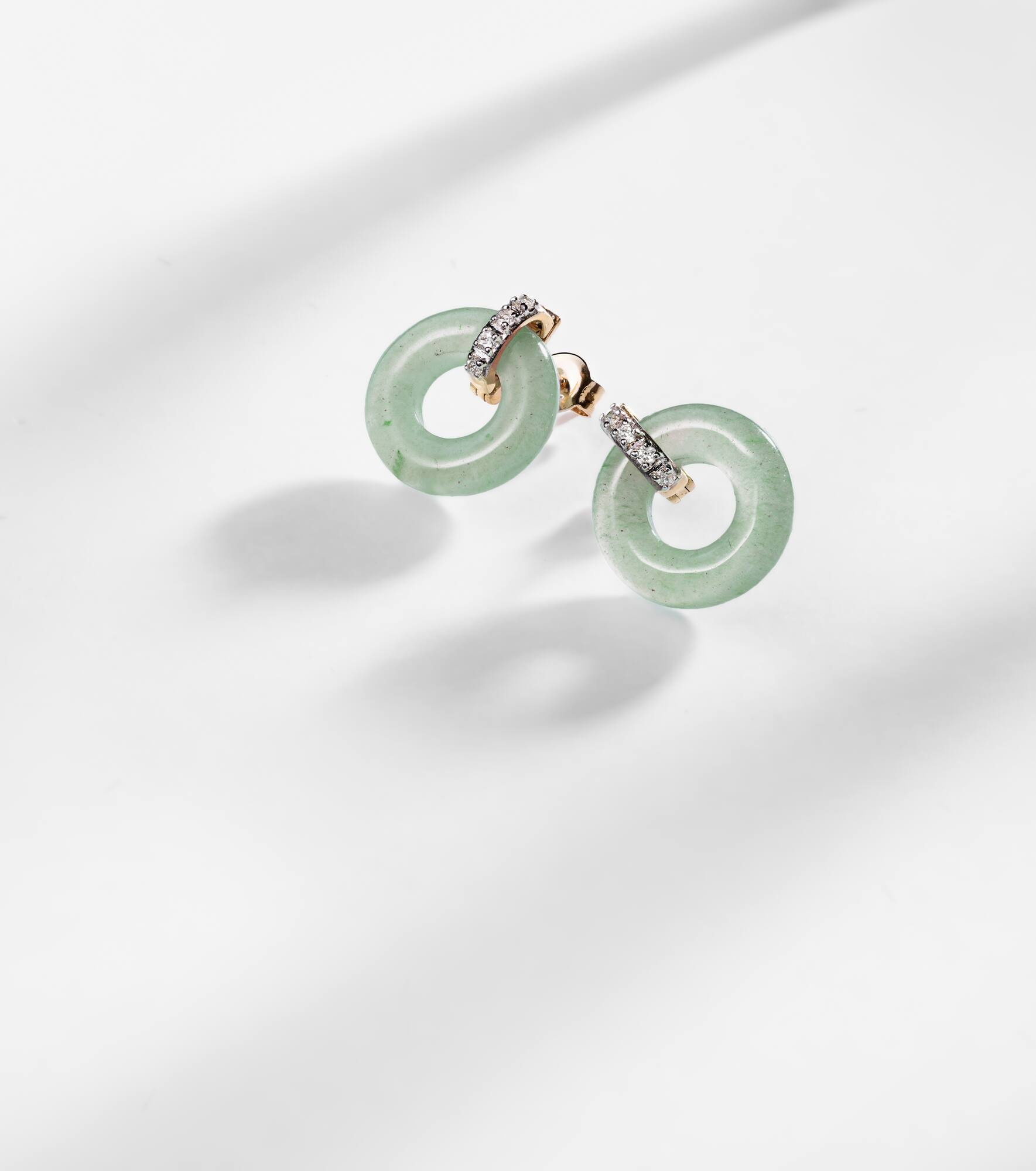 14kt gold earrings with jade and diamonds - 5