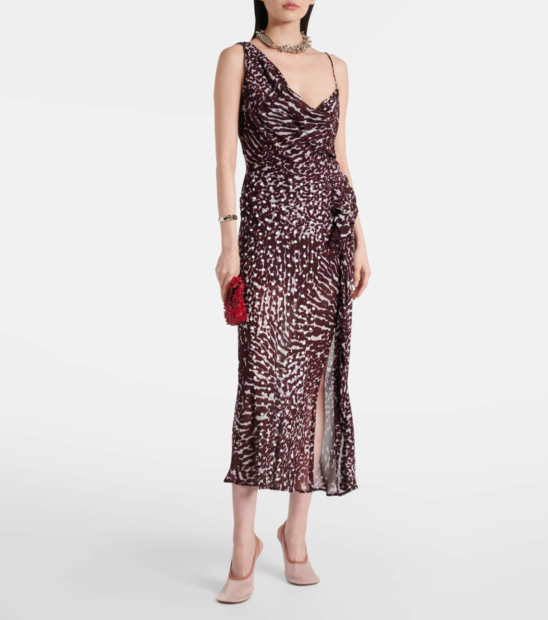 Dries Van Noten Printed draped one-shoulder midi dress outlook