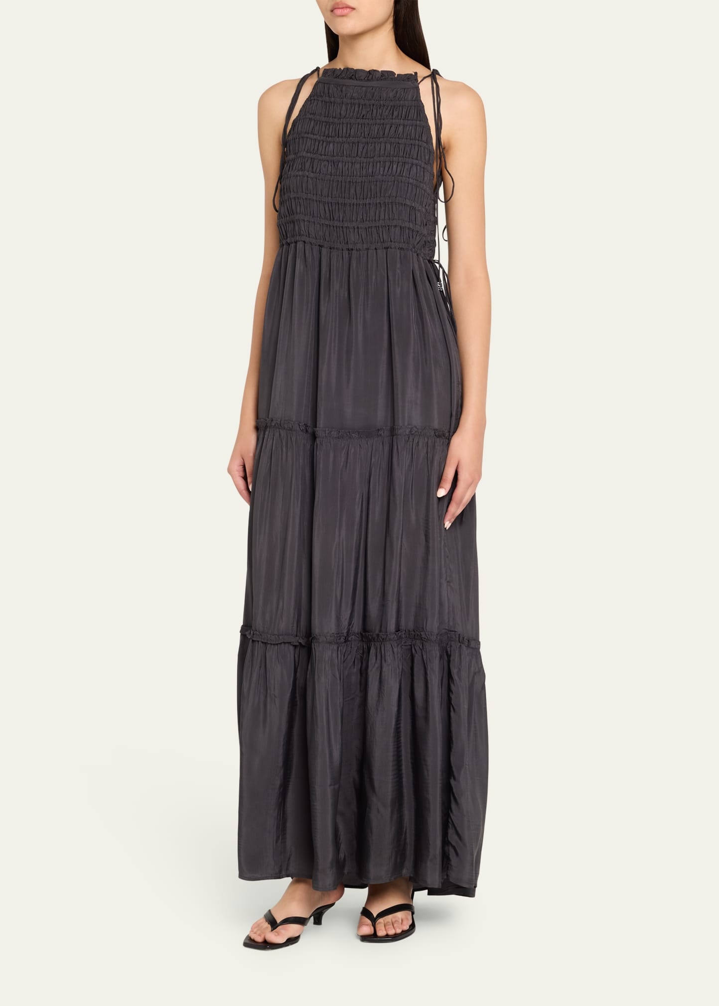 Tie-Strap Smocked Maxi Slip Dress - 4