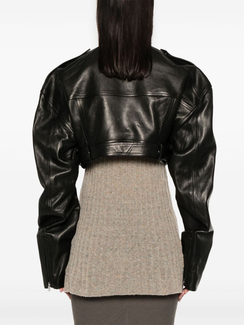 Rick Owens Women Micro Biker Cropped Leather Jacket - 4