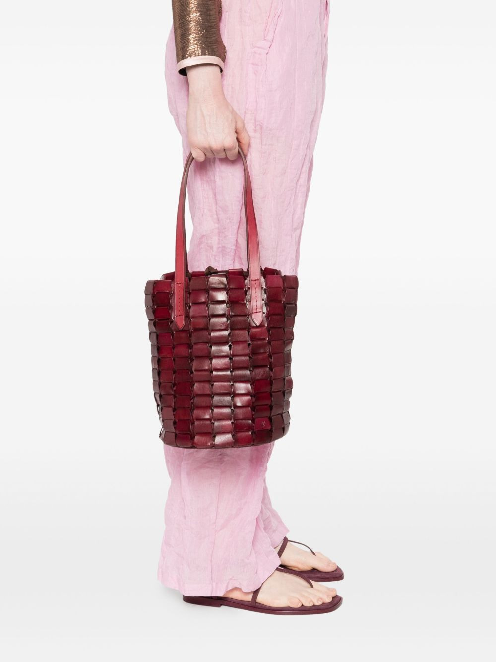 leather-woven bucket bag - 2