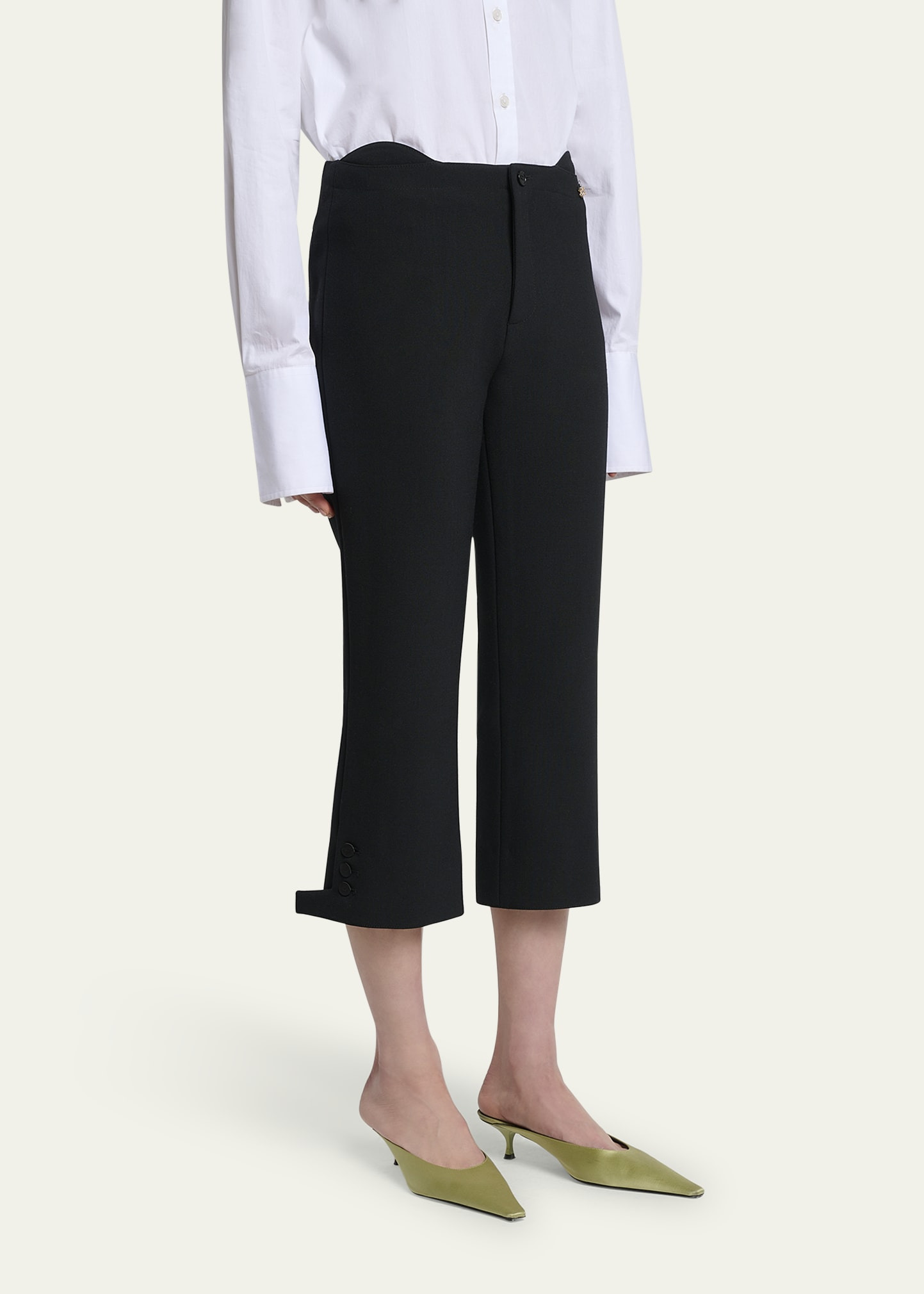 Buttoned Cuff Cropped Wool Trousers - 4