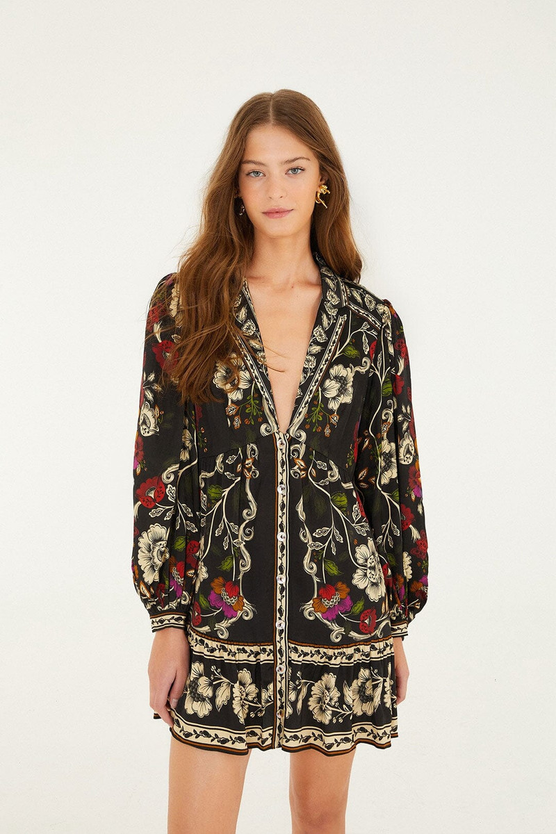 Black Rococo Flowers Lenzing™ Ecovero™ Viscose Mini Dress 1