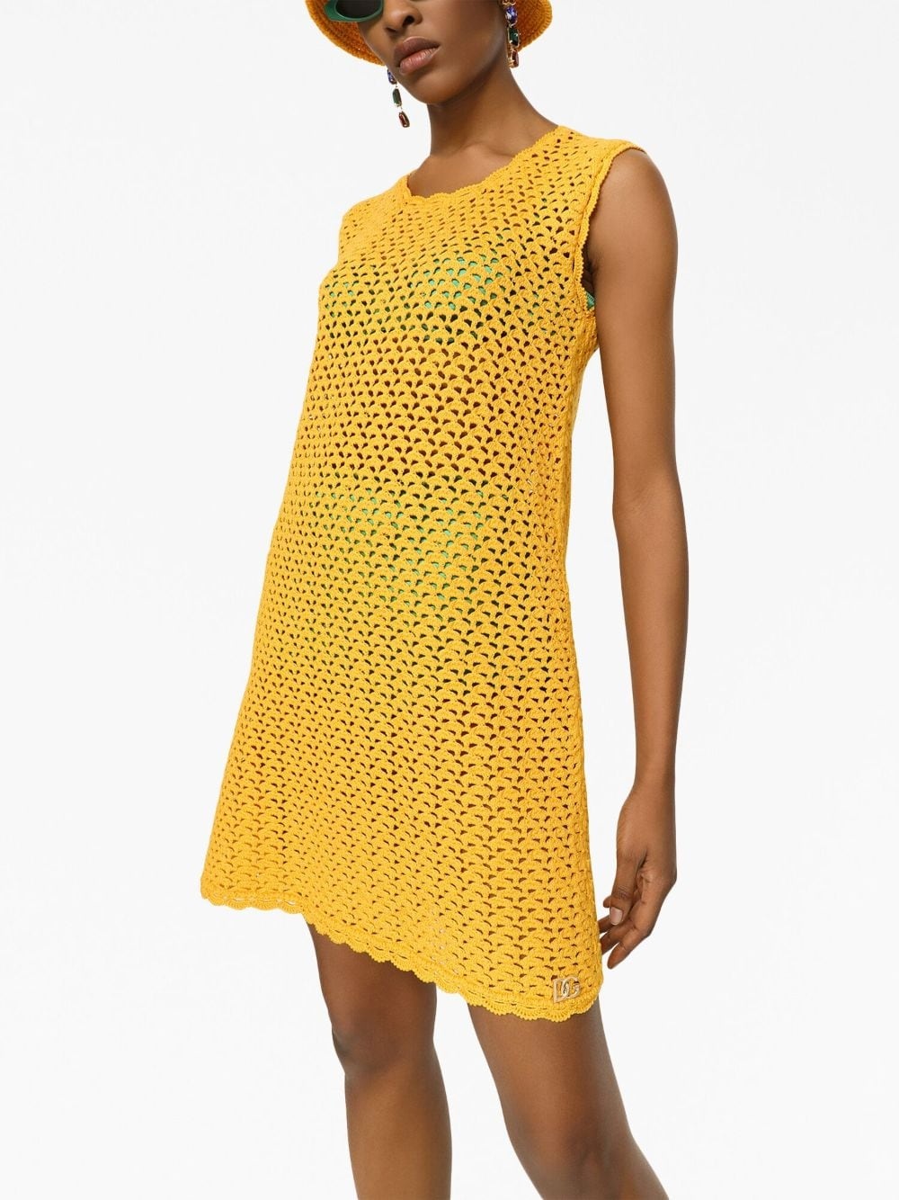 sleeveless crochet-knit mini dress - 5