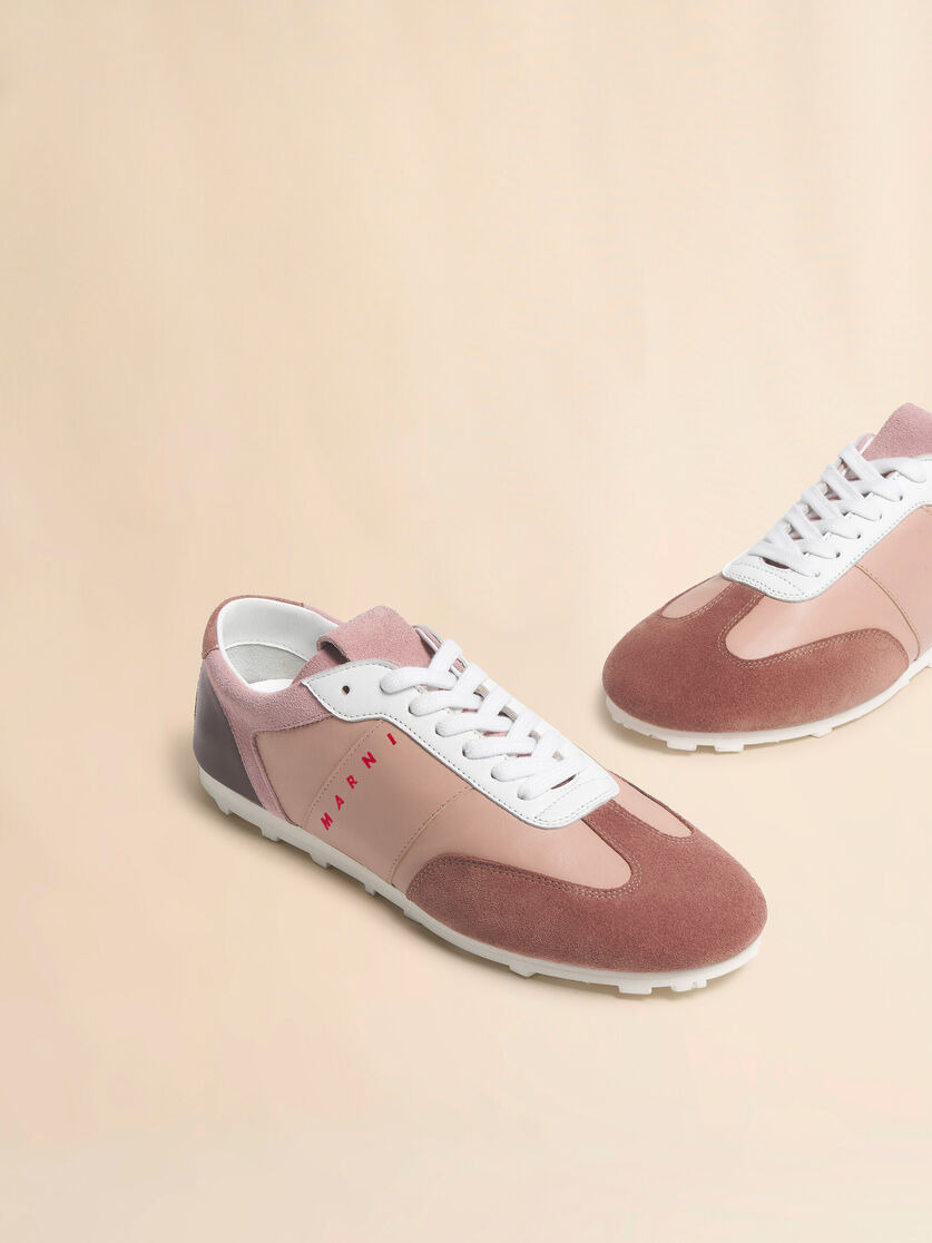 PINK LEATHER AND SUEDE SNEAKER - 5