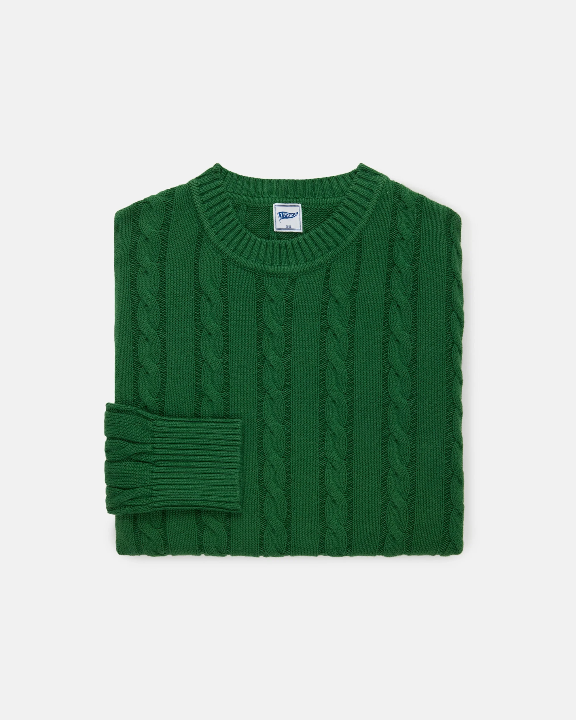 GREEN LINEN-COTTON CABLEKNIT SWEATER - TRIM FIT - 1