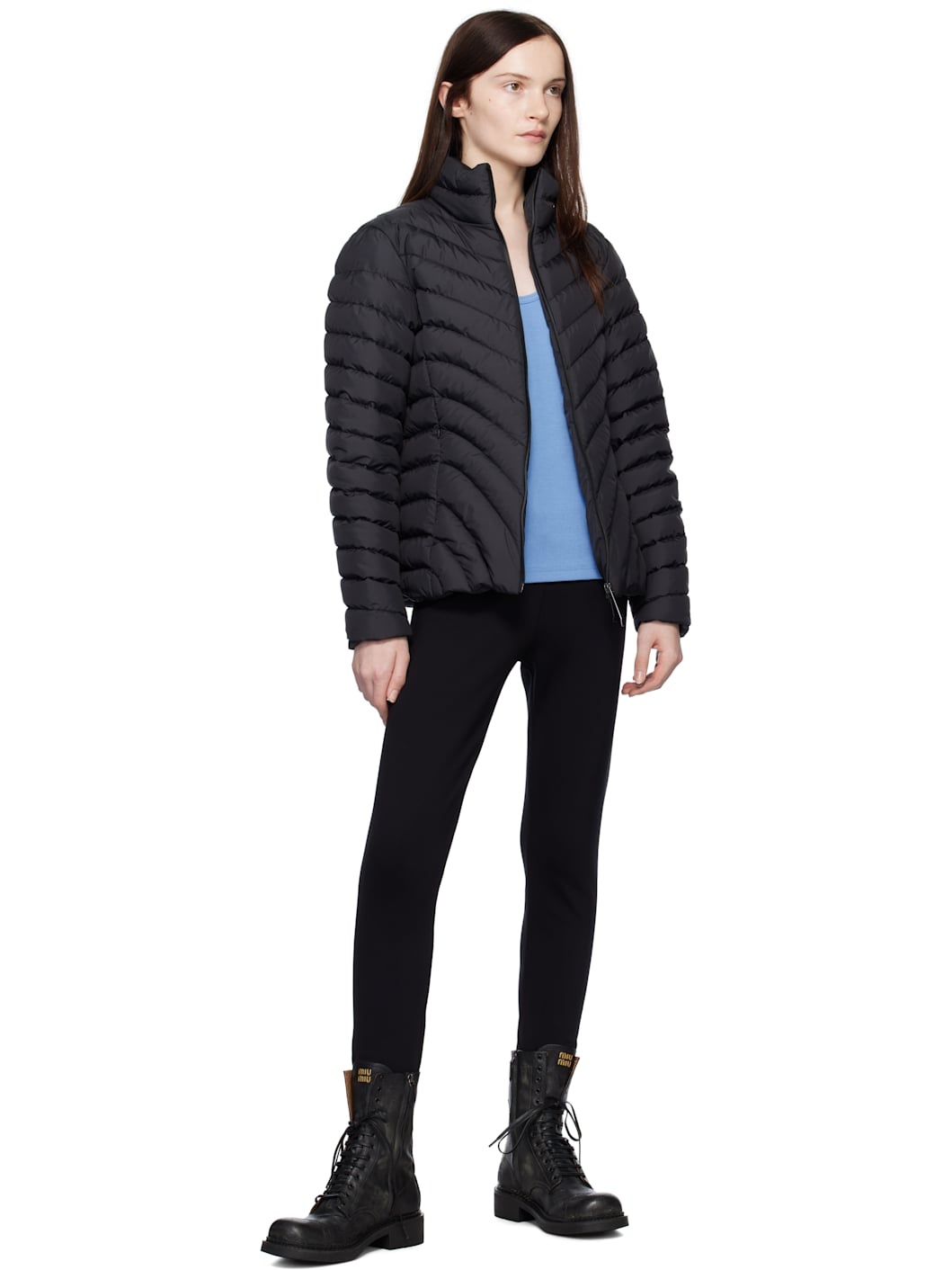 Black Grange Diagonal-Quilted Short Down Jacket - 5