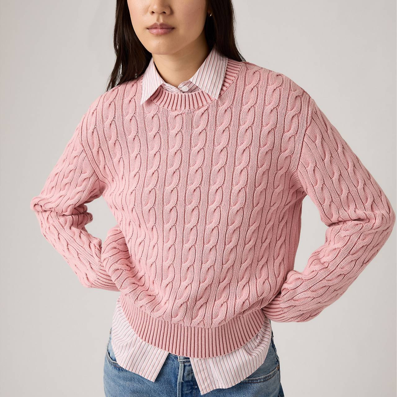 BOYFRIEND CABLE CREWNECK PULLOVER - 5