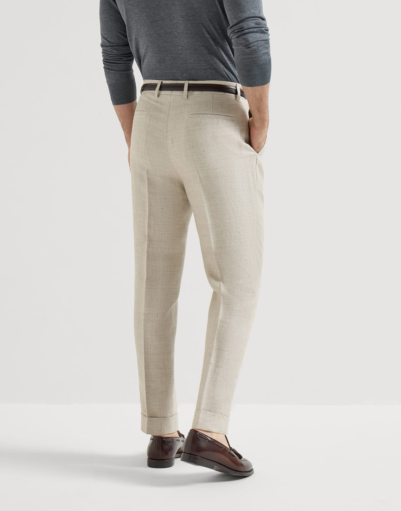 Silk, linen and wool hopsack trousers with pleat 3