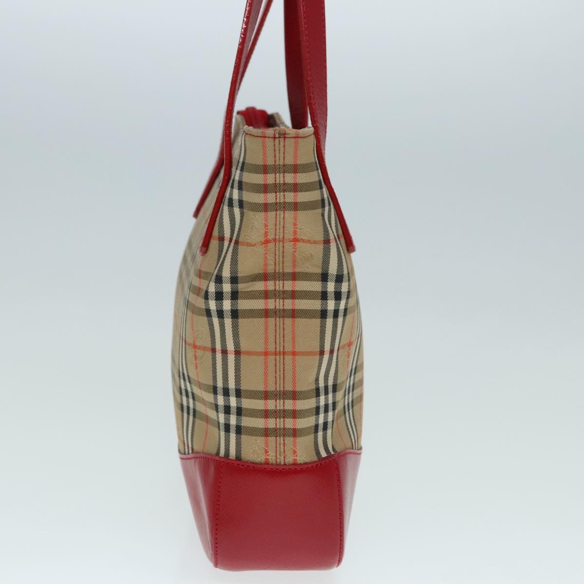 Burberry Nova Check Hand Bag Canvas Leather Beige Gold Red - 5