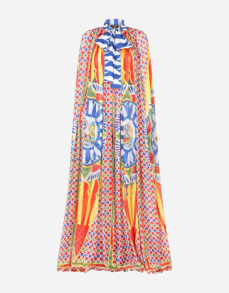 Long Carretto-print chiffon cape - 3