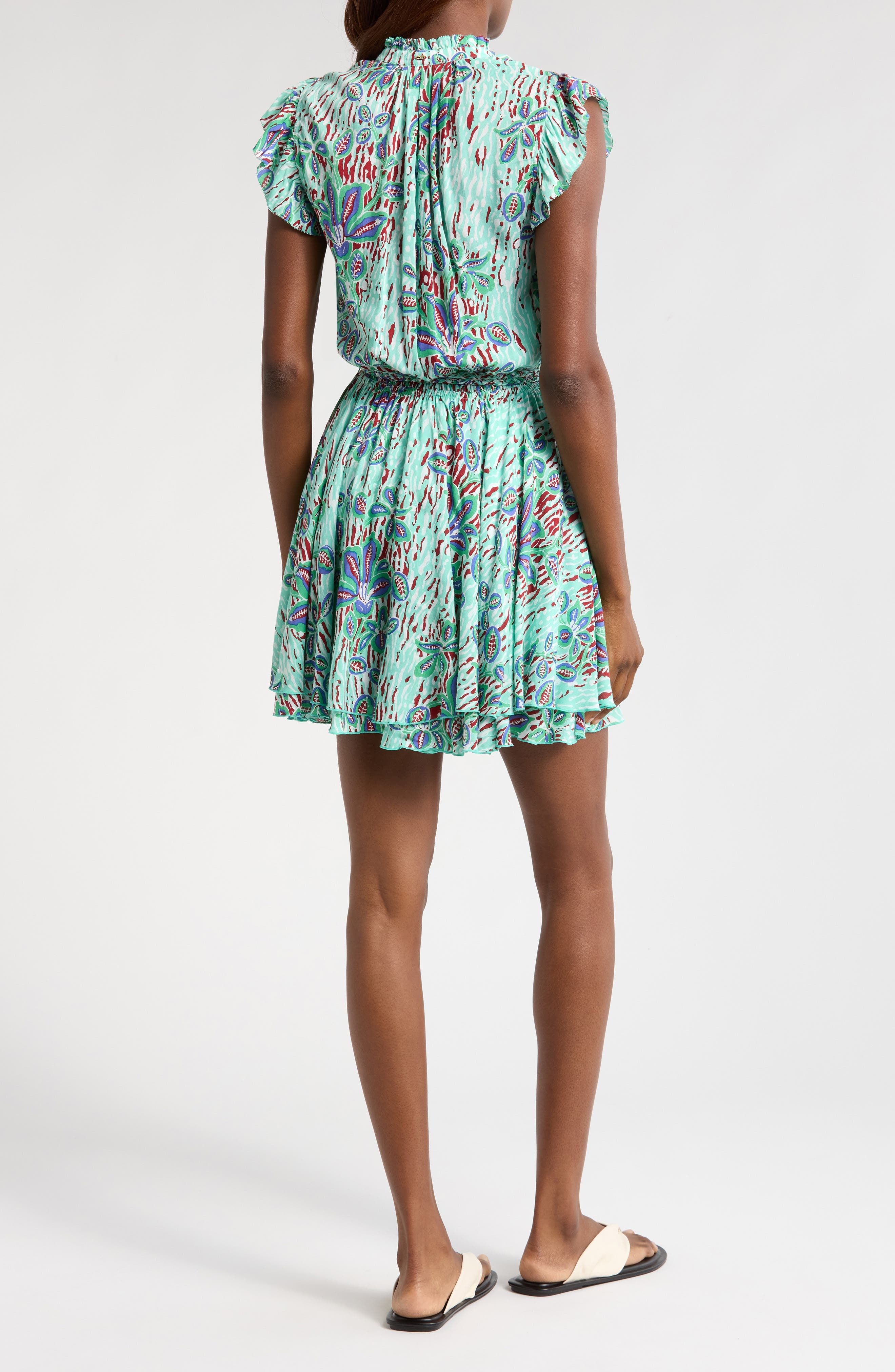 Poupette St Barth Callie Print Cover-Up Minidress in Mint Exotic Forest at Nordstrom - 2