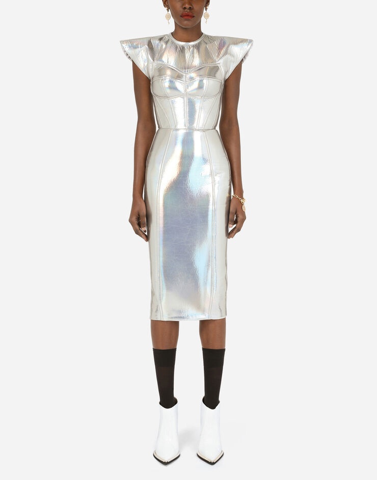 Holographic jersey calf-length bustier dress - 1