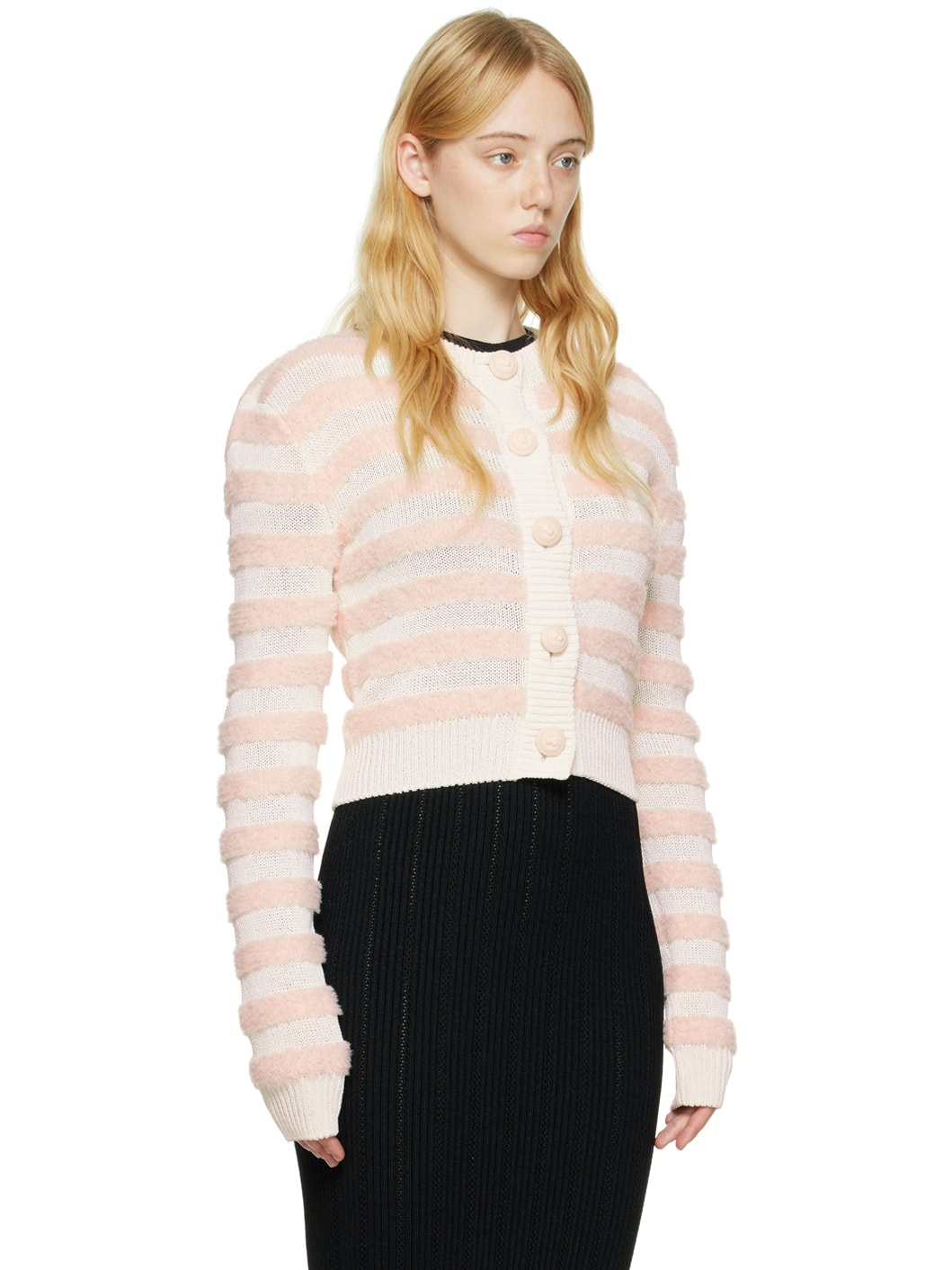 White & Pink Striped Cardigan - 2