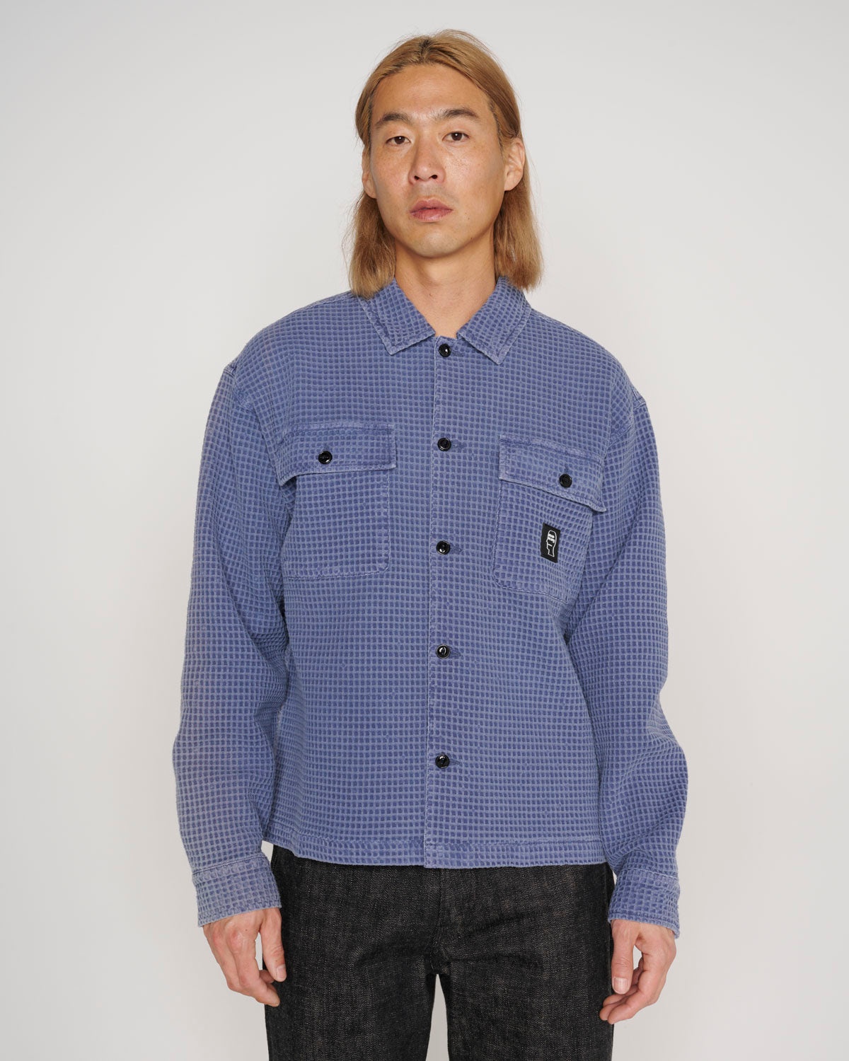 Waffle Button Front Shirt - Blueberry - 5