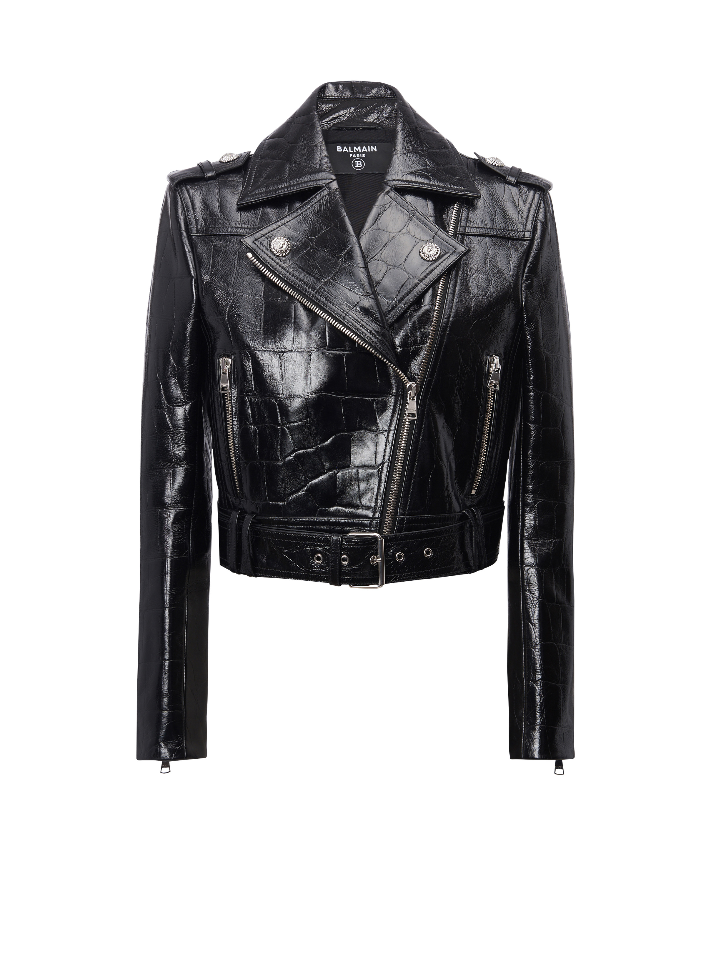 Crocodile-effect leather biker jacket - 1