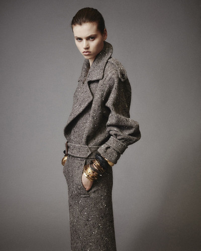 SAINT LAURENT long oversize coat in chevron wool outlook