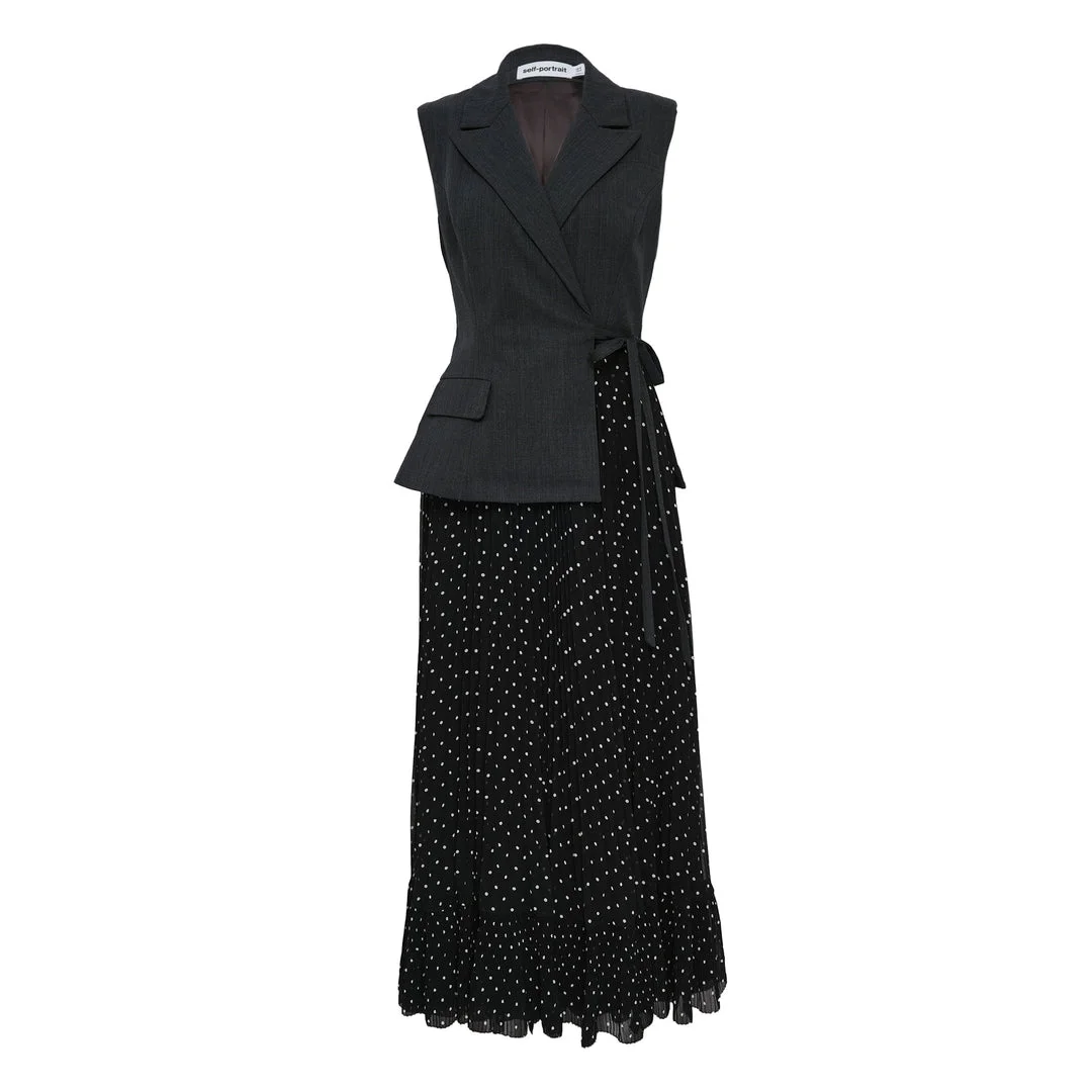 Grey Tailored Polka Dot Midi Dress - 1