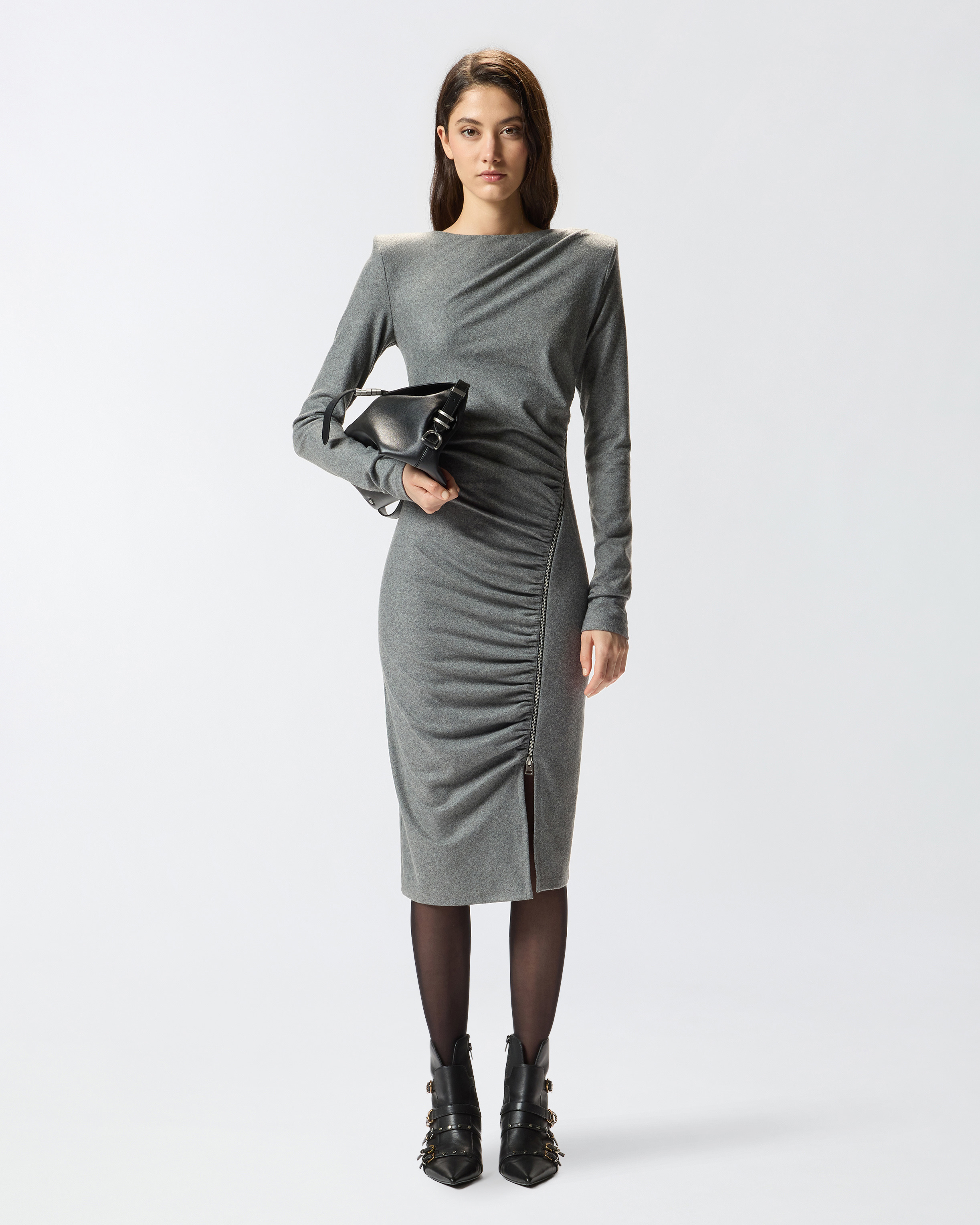 SLIM-FIT MIDI DRESS WITH DRAPING - 2