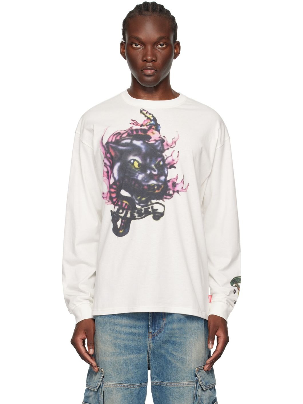 【DIESEL】T-Boxt-Ls-Q9 Men's Long-sleeve T-shirt with blurry prints | White | Diesel