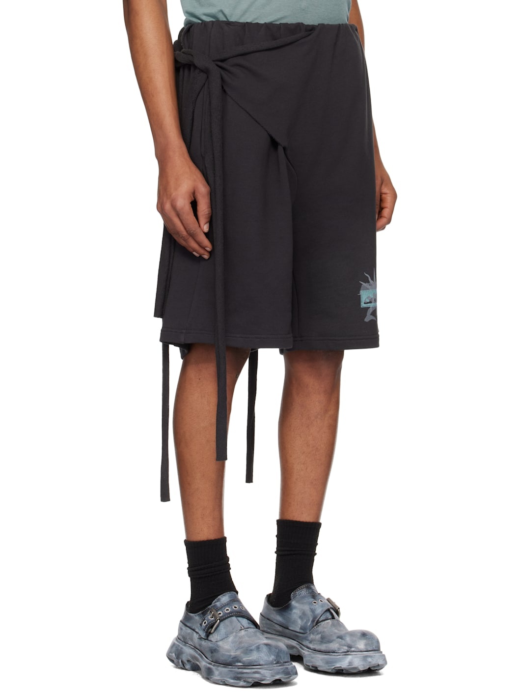 Black Wrap Track Shorts - 2