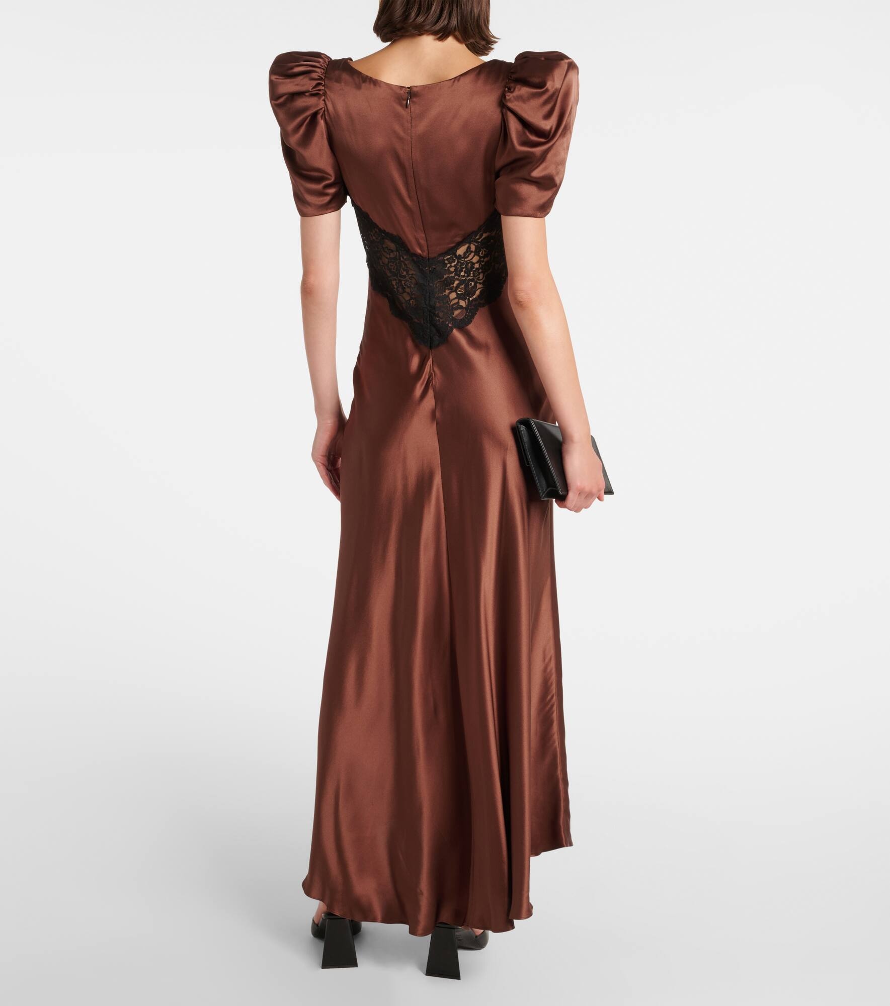 Lace-trimmed silk charmeuse gown - 3