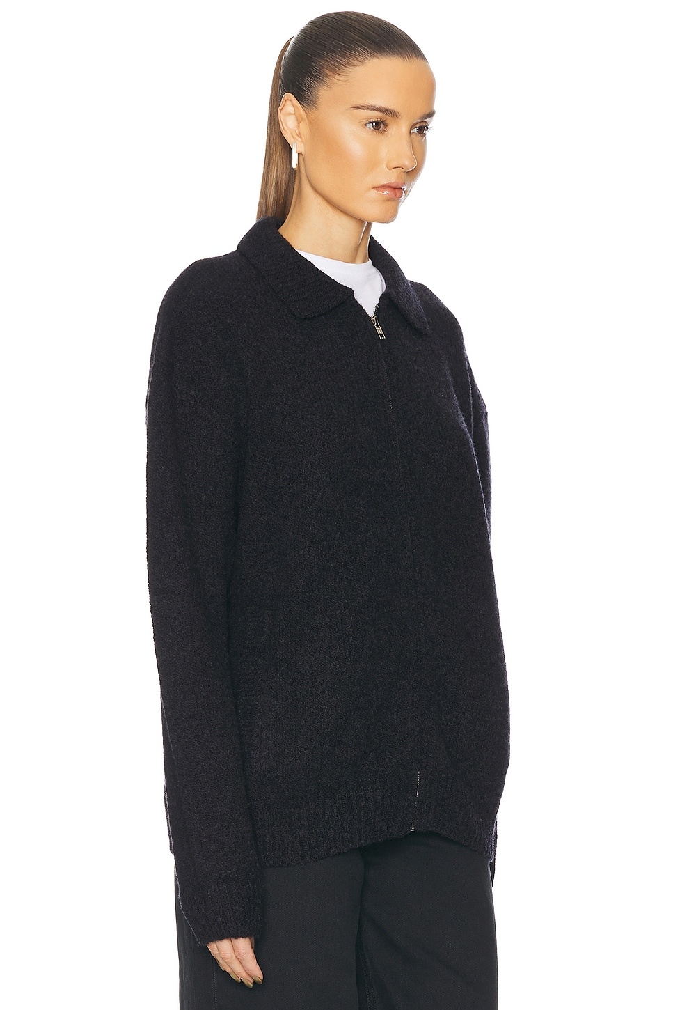Knit Zip Up Jacket With Collar - 3