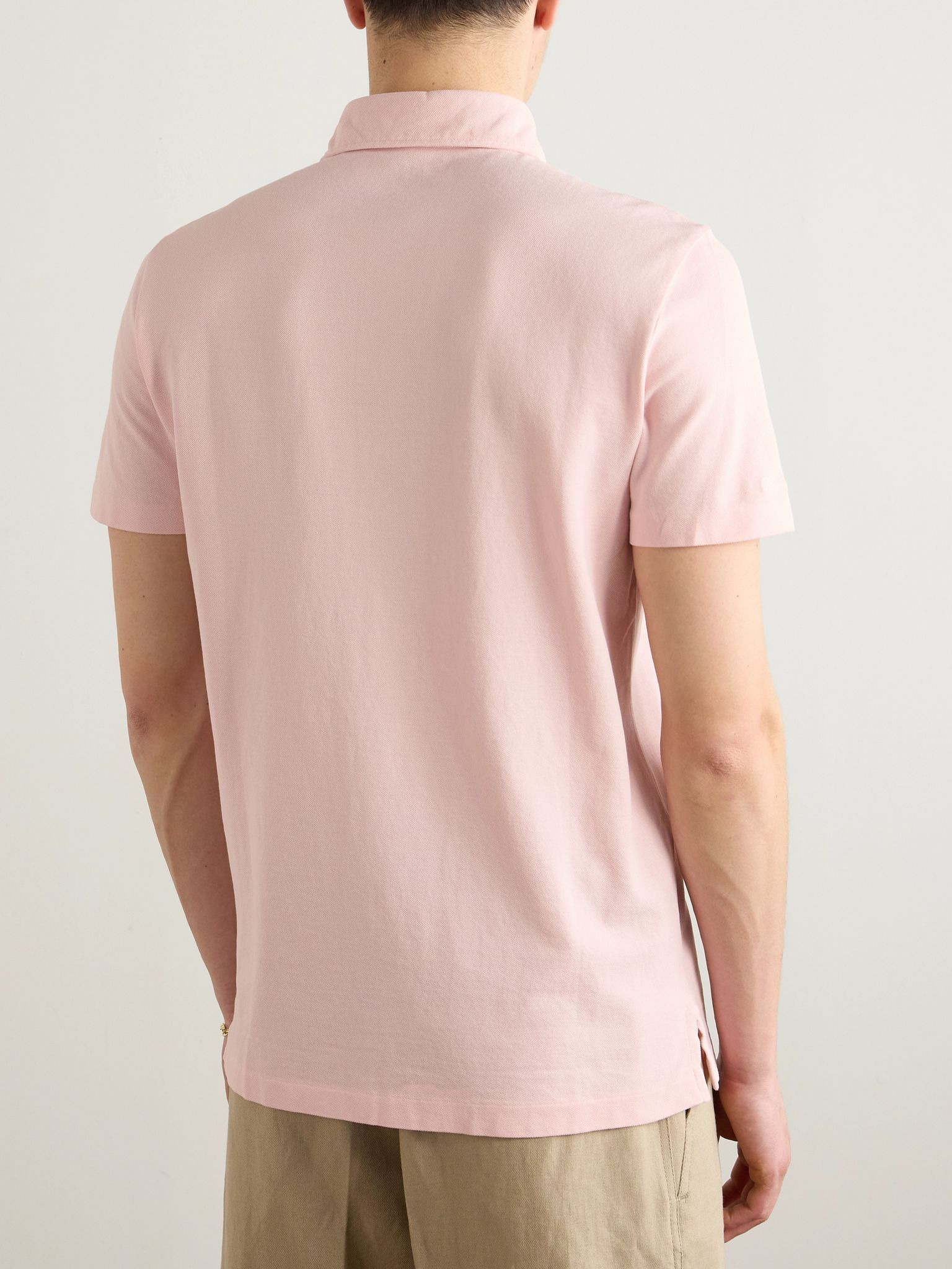 Slim-Fit Logo-Embroidered Cotton-Piqué Polo Shirt Pink - 4