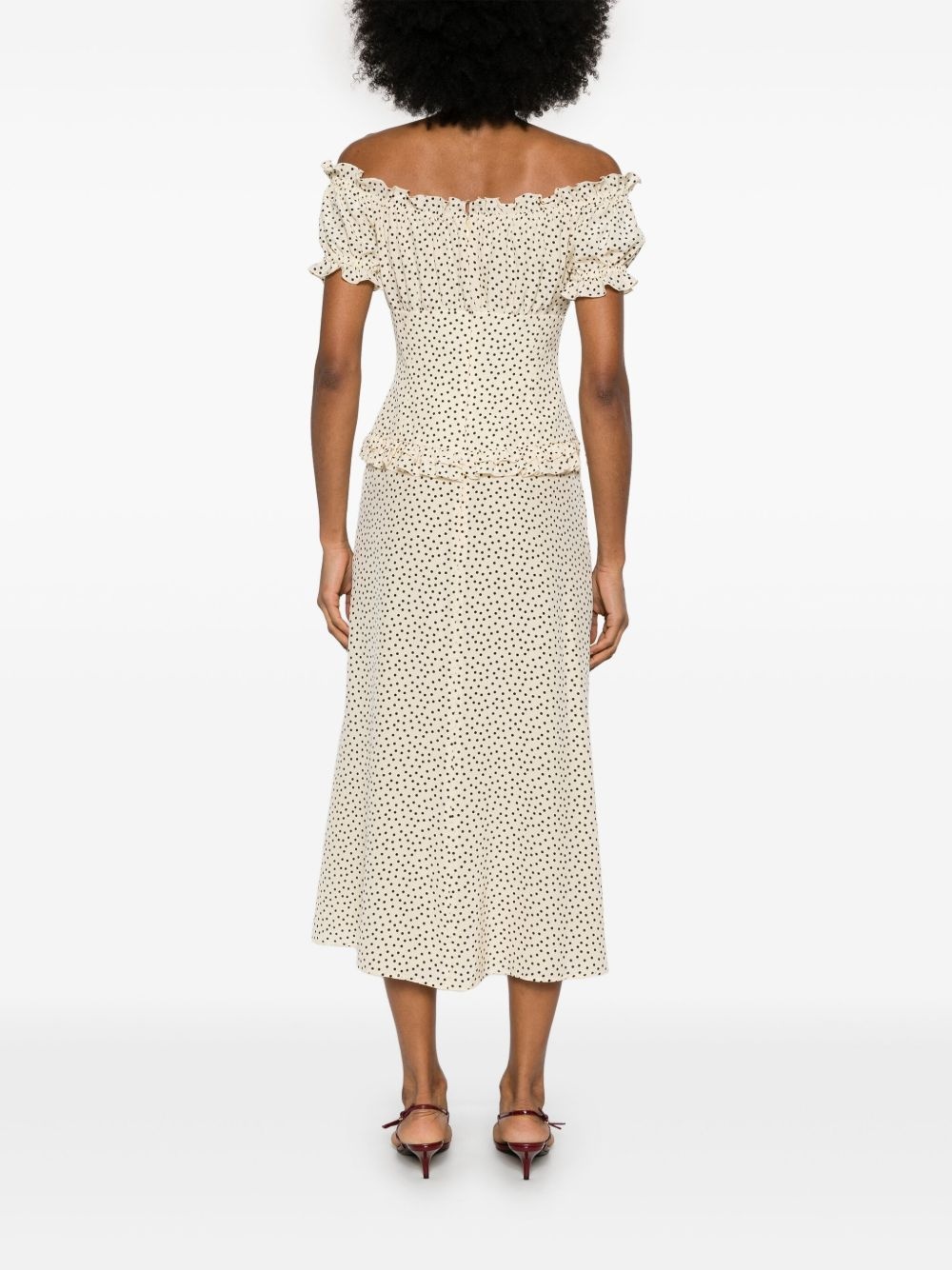 polka-dot off-shoulder midi dress - 4