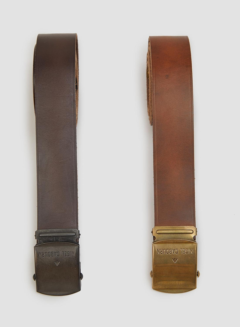 Nigel Cabourn Off Leather Peat Label Belt in Dark Brown outlook