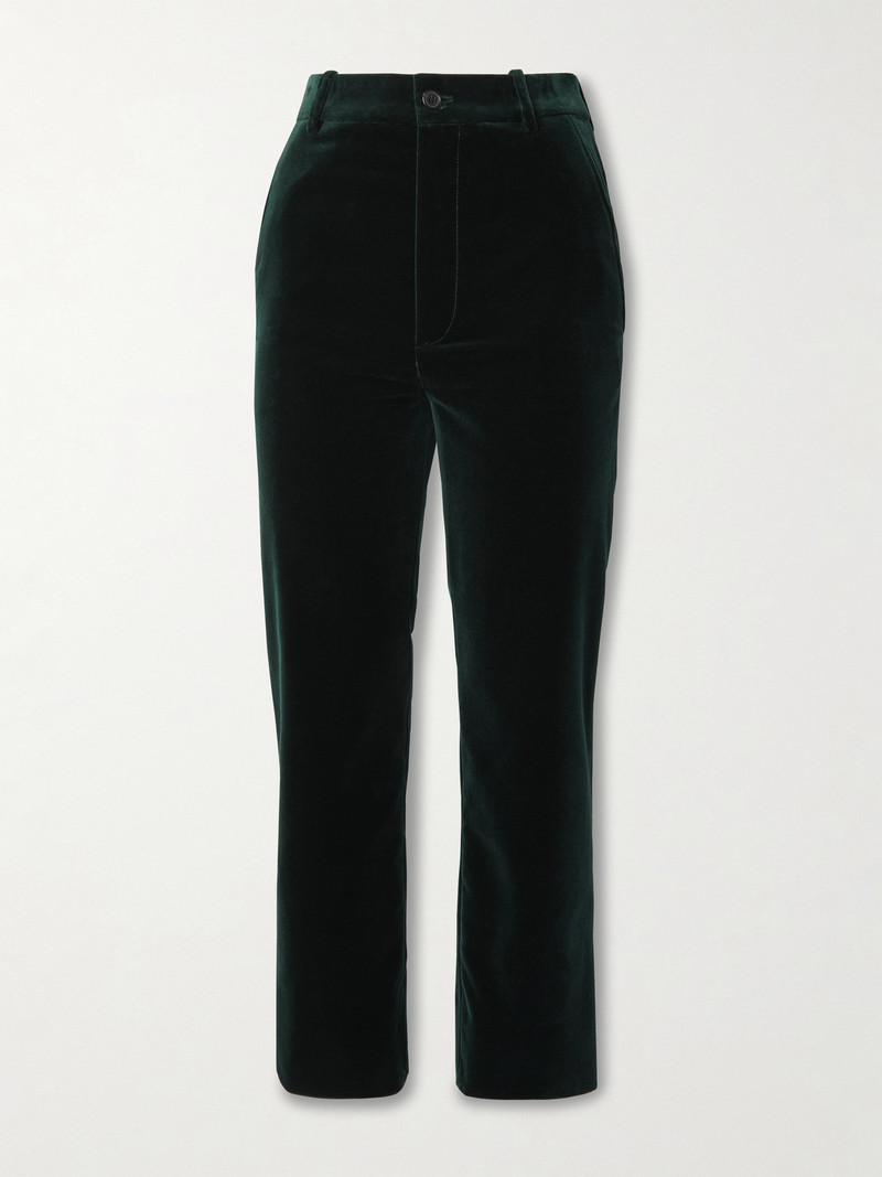 Cropped Cotton-velvet Slim-leg Pants 1