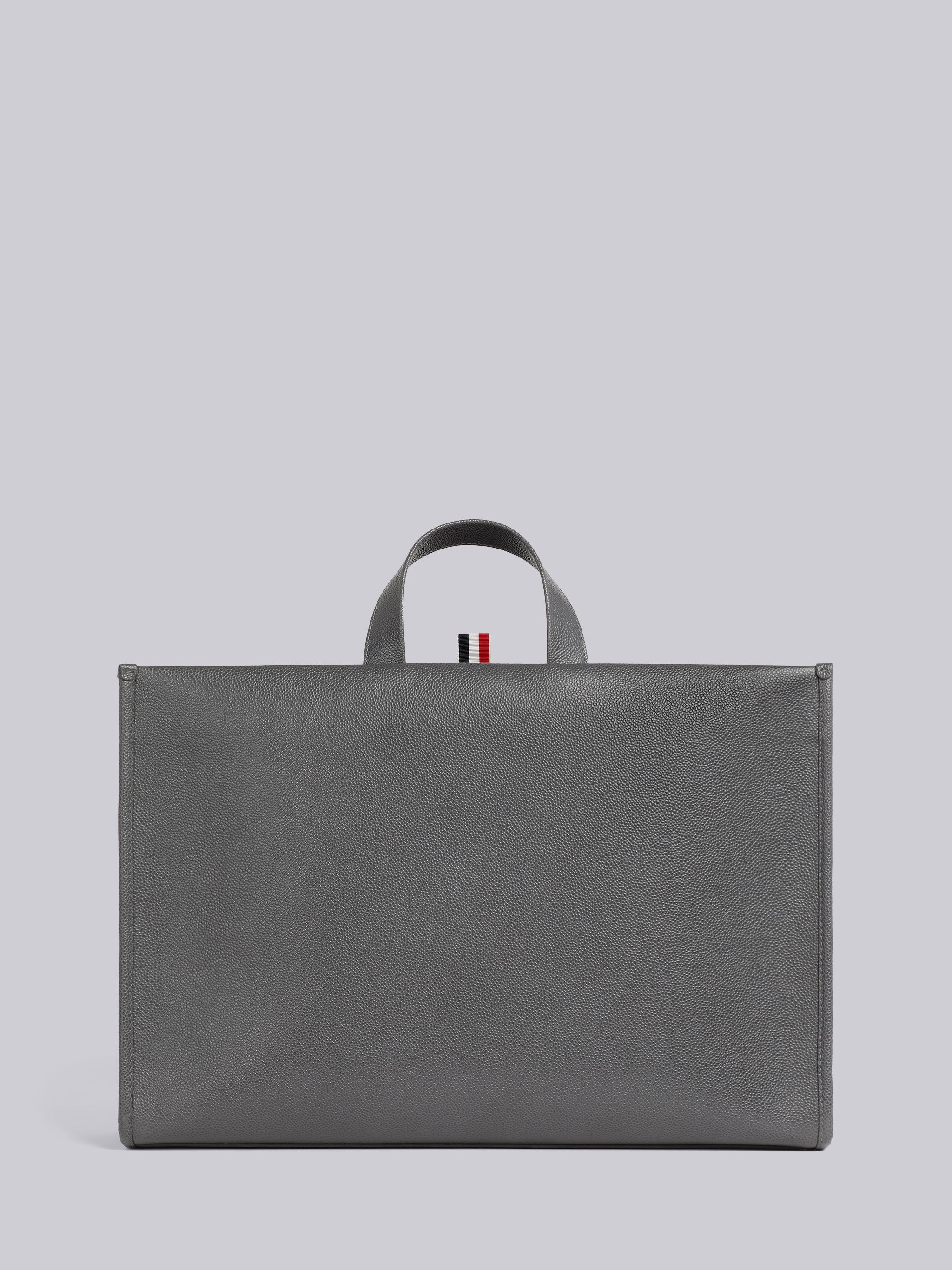 Dark Grey Pebble Grain Leather Paper Label Squared Tote - 4