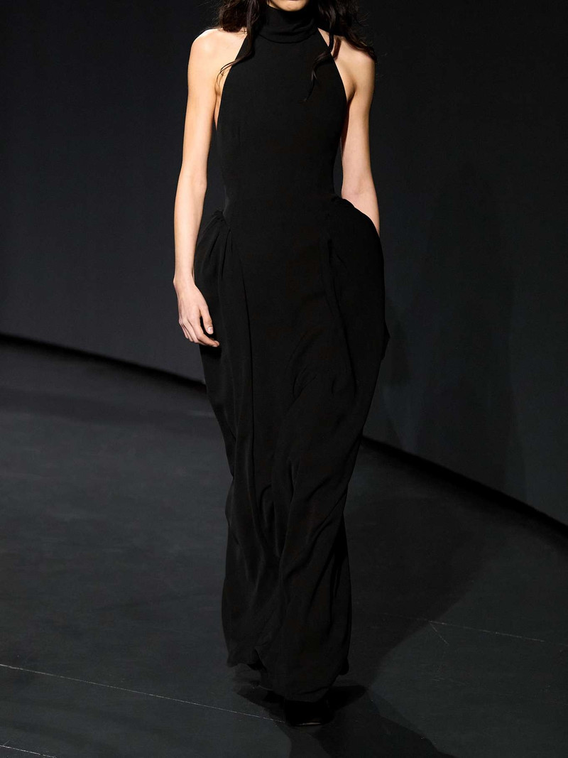 Casini gathered crepe halterneck gown 5