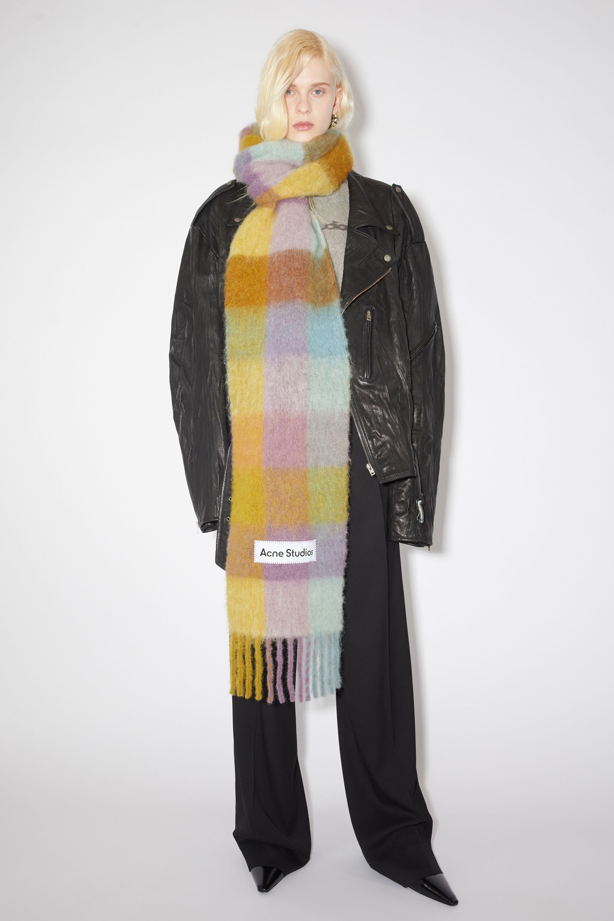 Mohair checked scarf - Violet/yellow/blue - 2