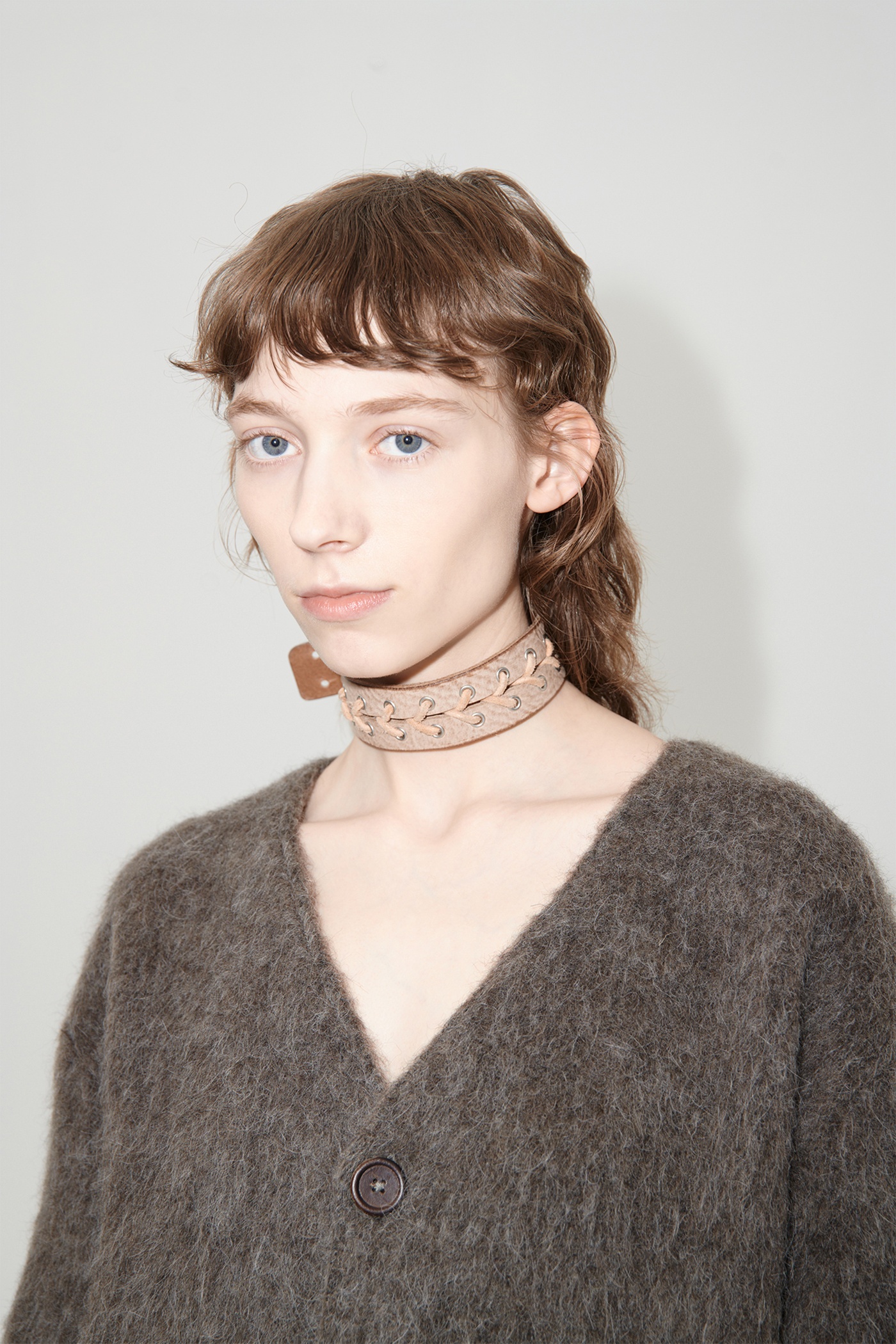 3 cm Corset Choker Arena Beige Leather - 3