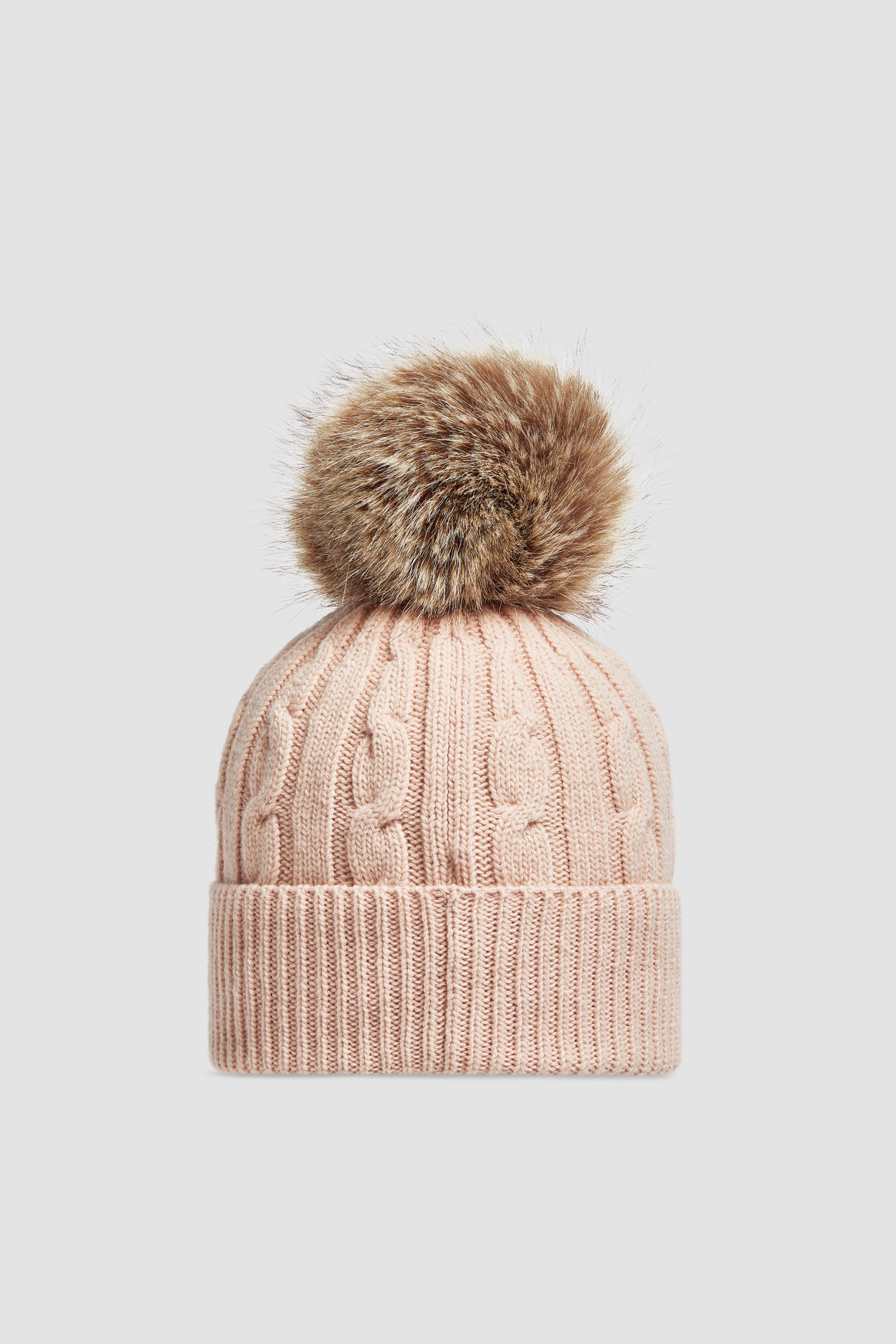 Wool & Cashmere Beanie with Faux Fur Pom Pom - 4